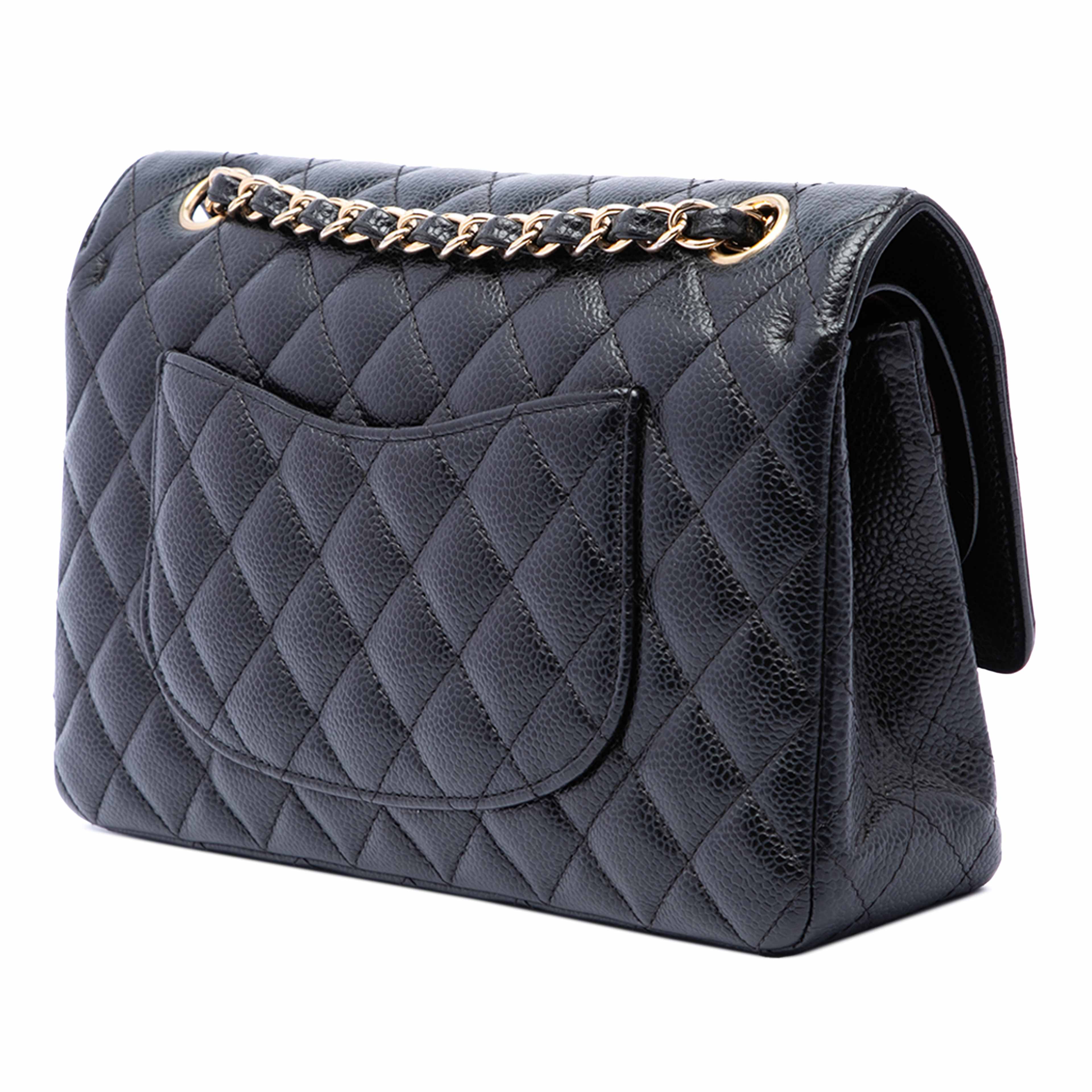 Chanel Medium Classic Caviar Double Flap, från Luxclusif, i färgen svart. Klicka för att öppna bilden i stort format