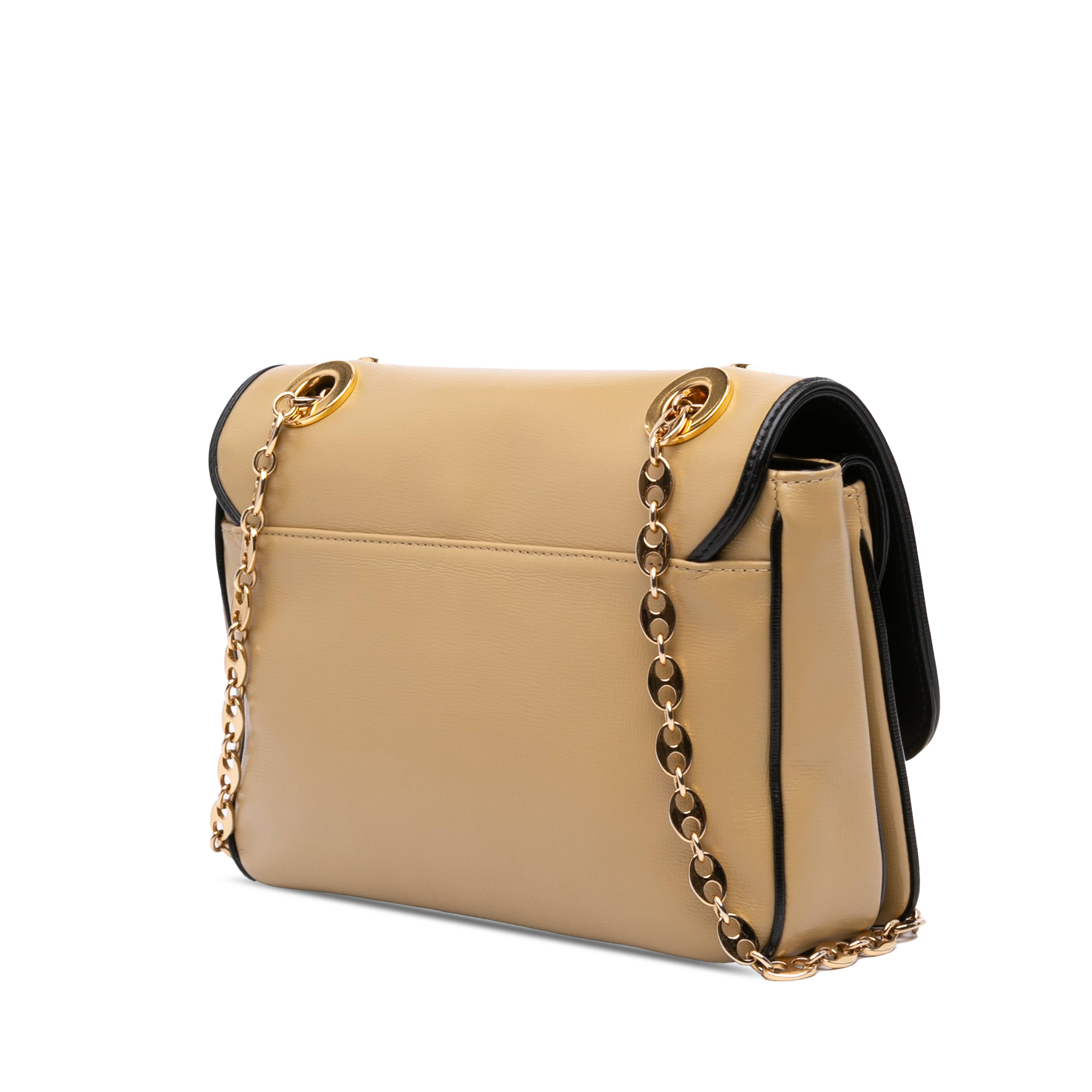 Gucci Small Calfskin Marina Chain Shoulder Bag, från Luxclusif, i färgen beige. Klicka för att öppna bilden i stort format