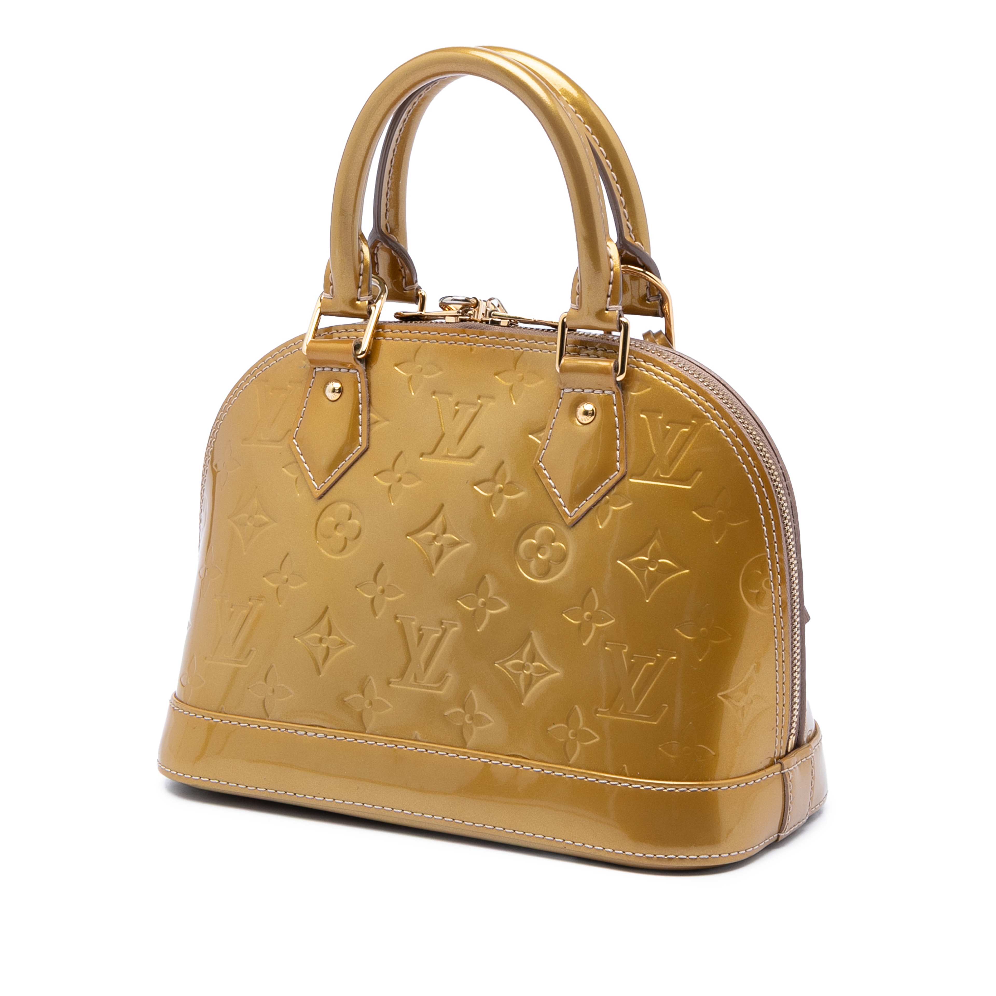 Louis Vuitton Monogram Vernis Alma Bb, från Luxclusif, i färgen guld. Klicka för att öppna bilden i stort format