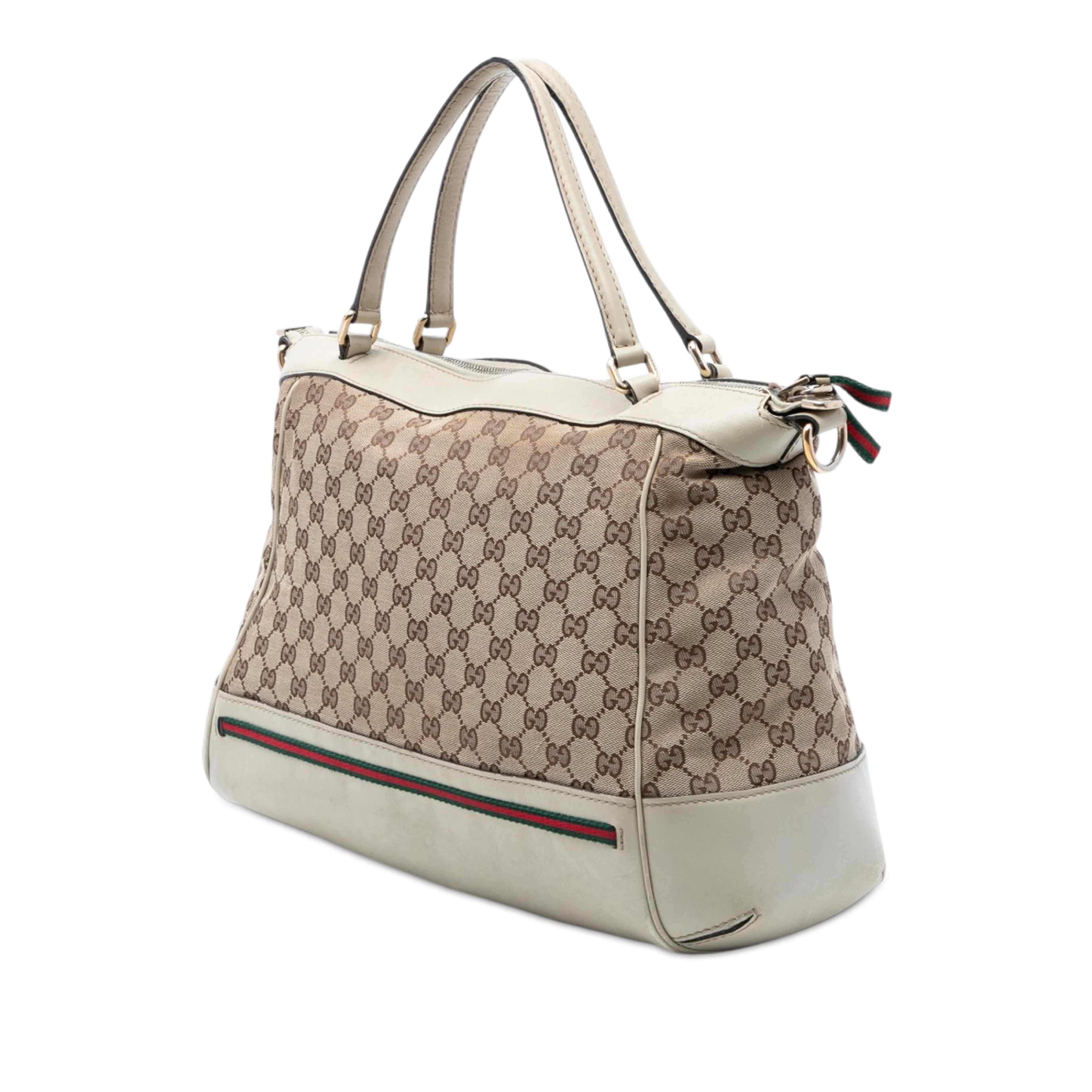Gucci Gg Canvas Web Mayfair Satchel, från Luxclusif, i färgen beige. Klicka för att öppna bilden i stort format