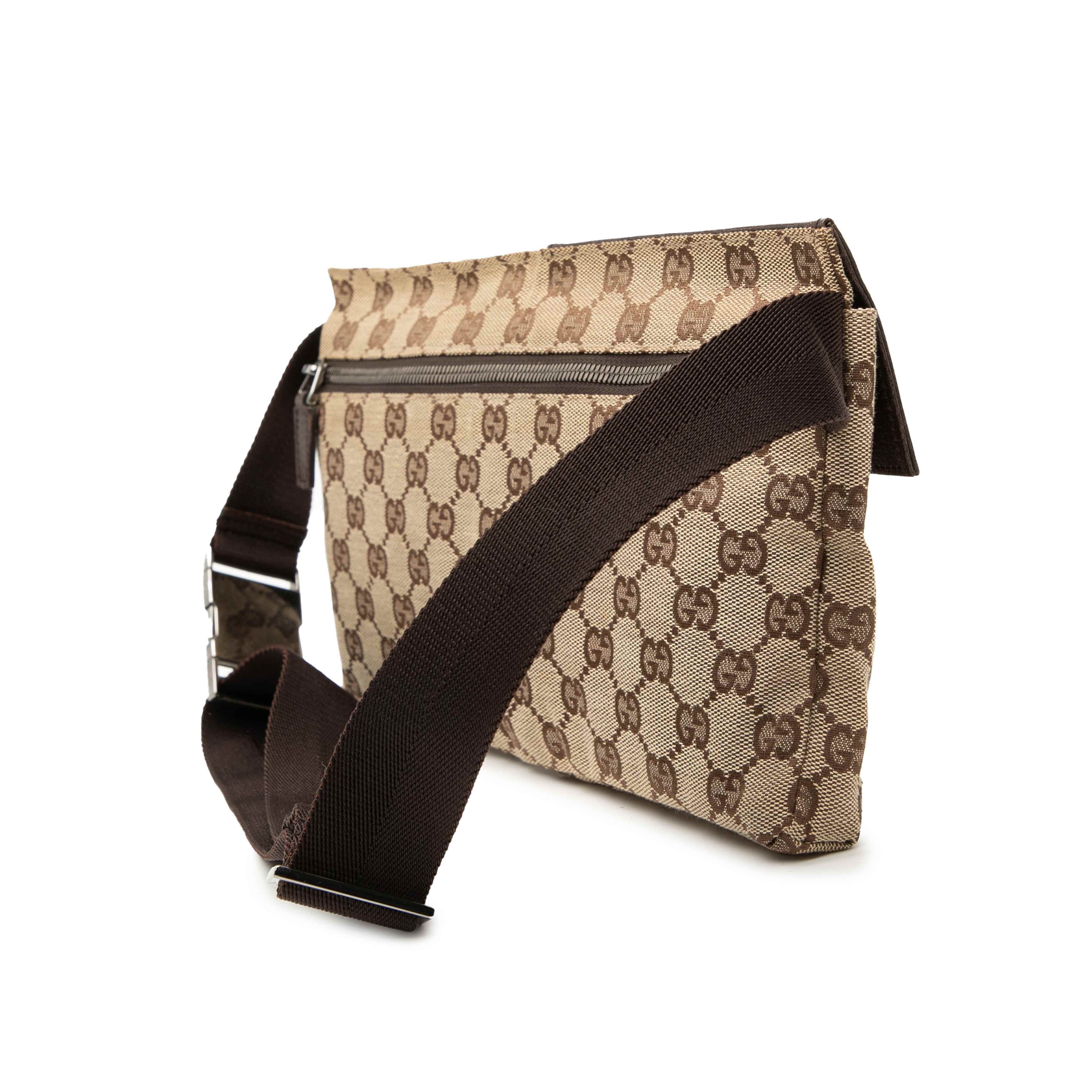 Gucci Gg Canvas Double Pocket Belt Bag, från Luxclusif, i färgen beige. Klicka för att öppna bilden i stort format