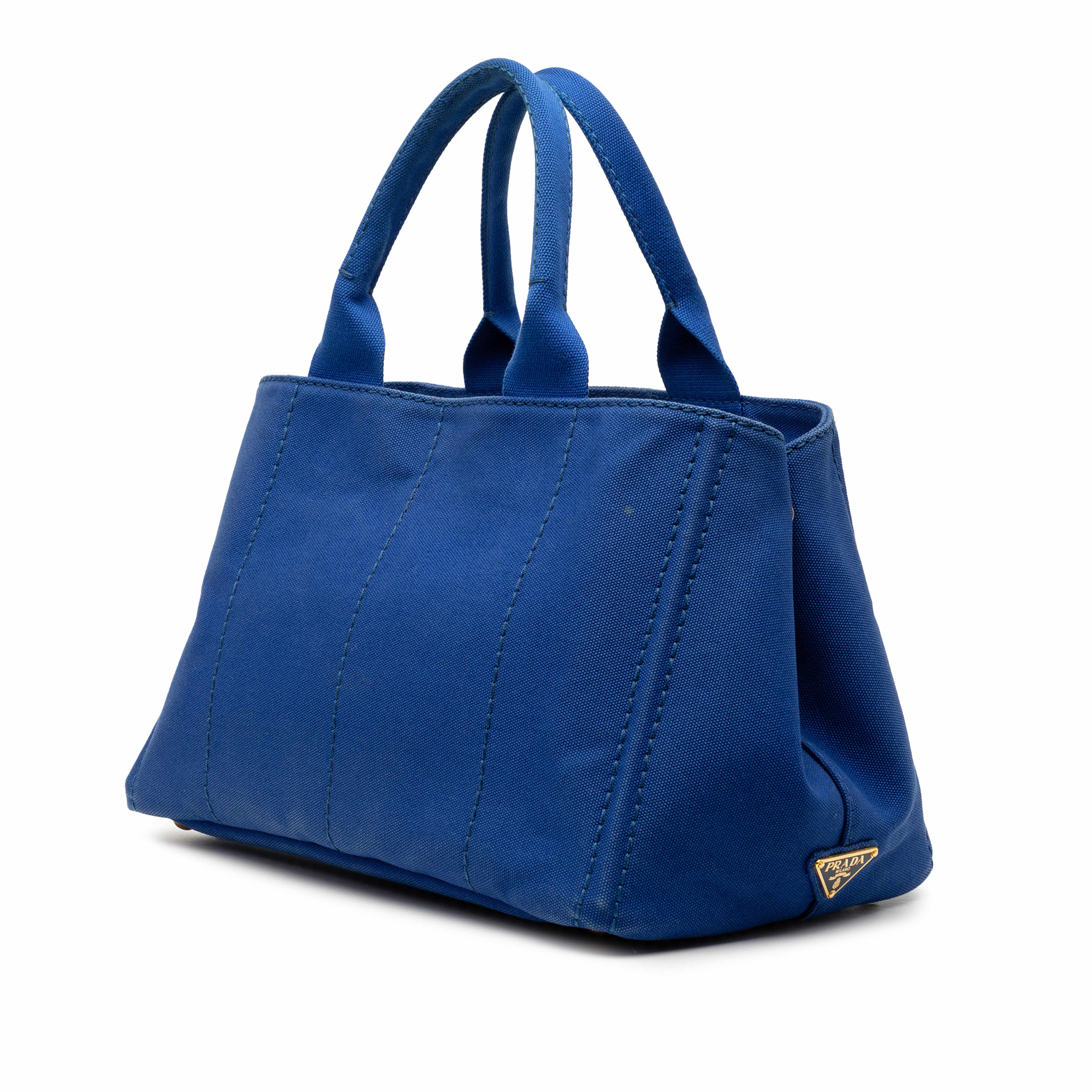 Prada Canvas Canapa Logo Satchel, från Luxclusif, i färgen blå. Klicka för att öppna bilden i stort format
