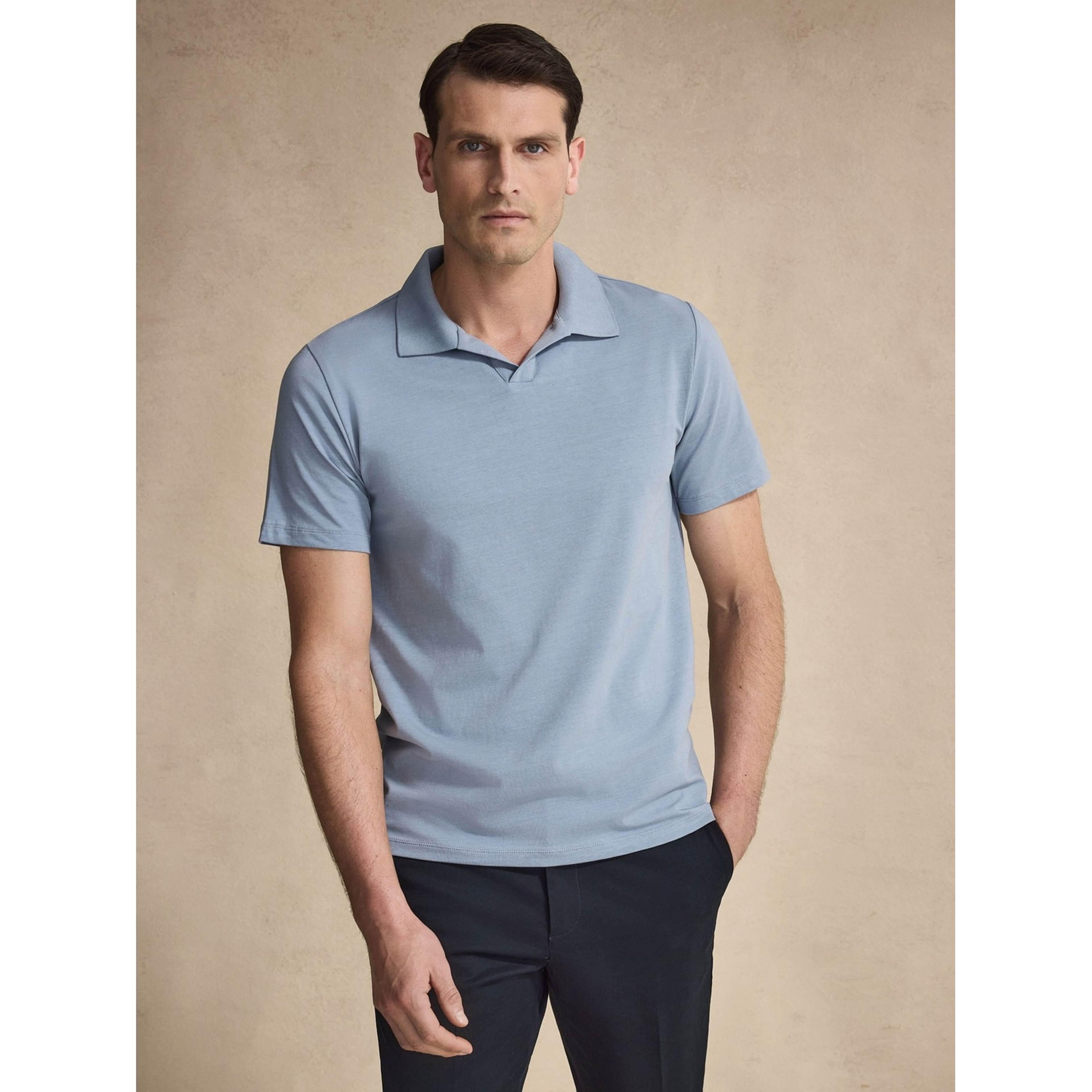 Cotton Fitted Stretch S/s Open Collar Polo Shirt