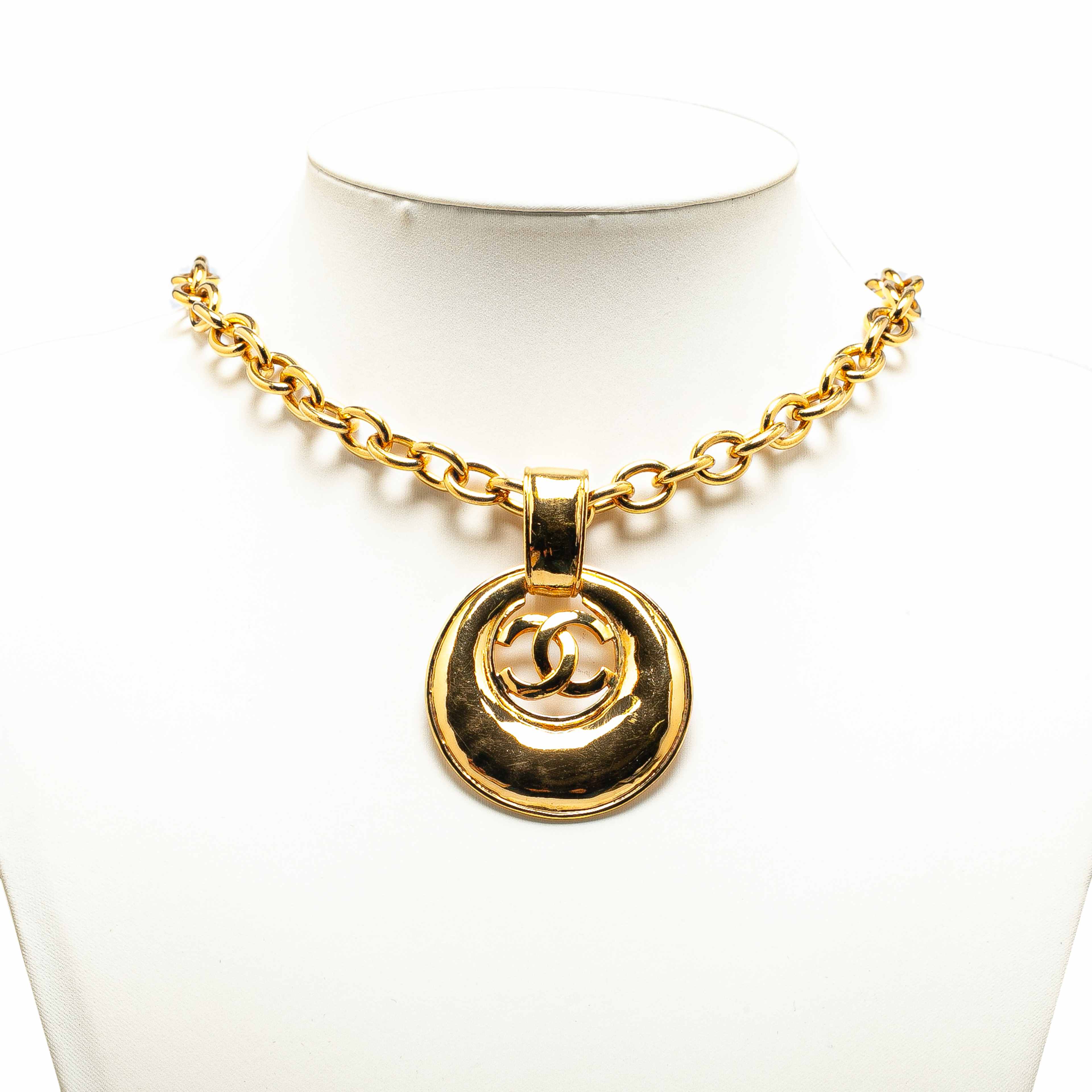 Chanel Gold Plated Cc Round Pendant Necklace