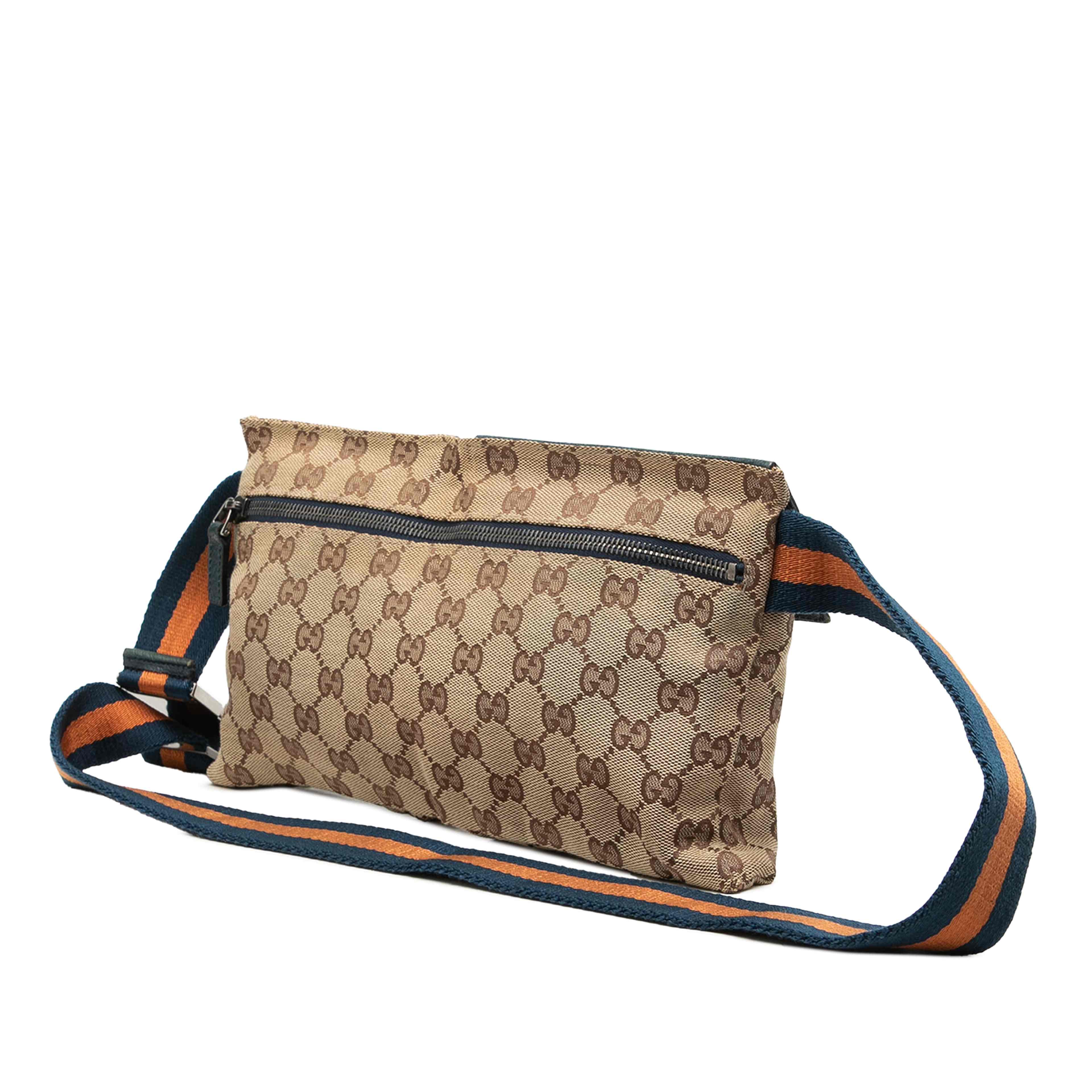 Gucci Gg Canvas Web Double Pocket Belt Bag, från Luxclusif, i färgen beige. Klicka för att öppna bilden i stort format