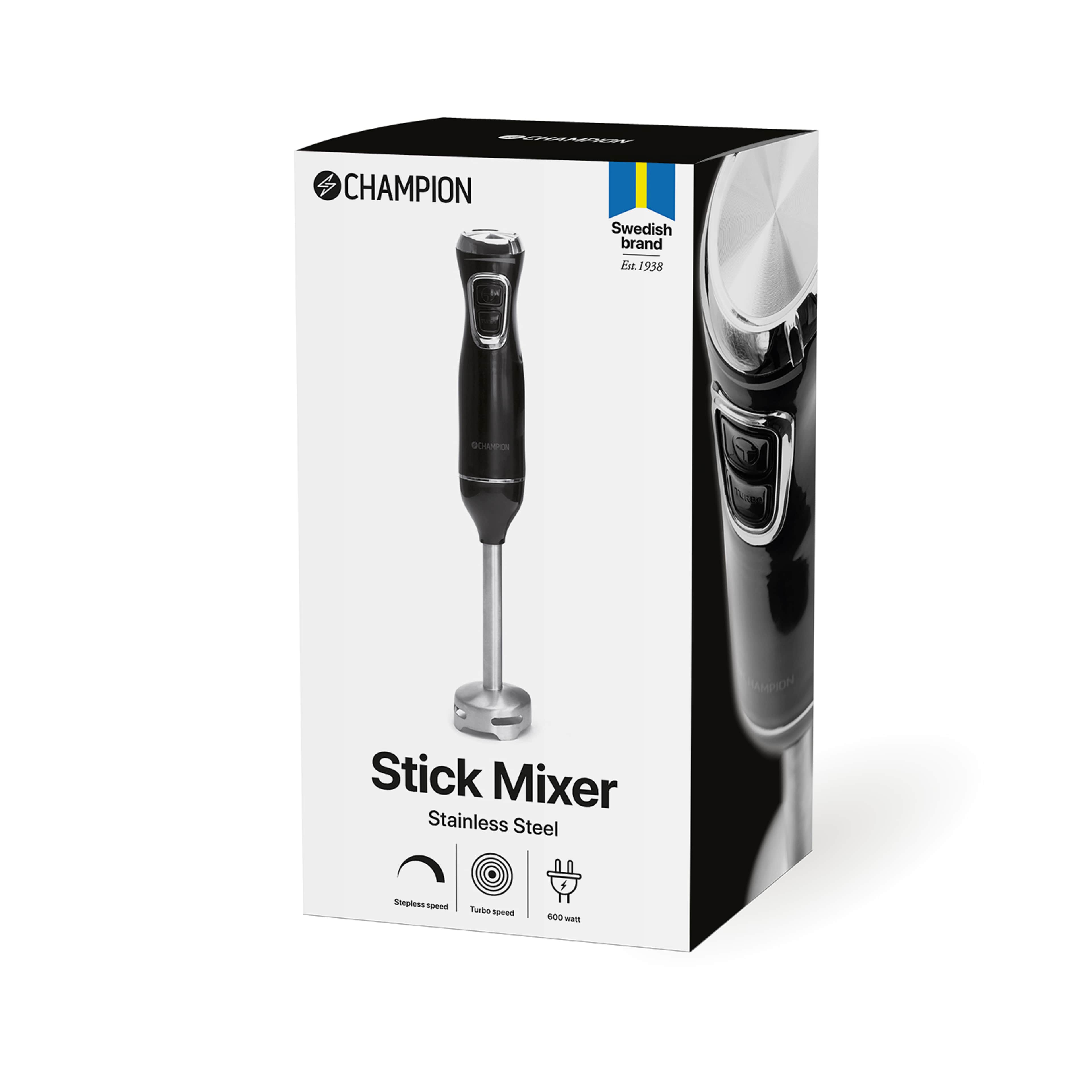 Stavmixer 600w Stm300, från Champion Nordic, i färgen rostfri/svart. Klicka för att öppna bilden i stort format