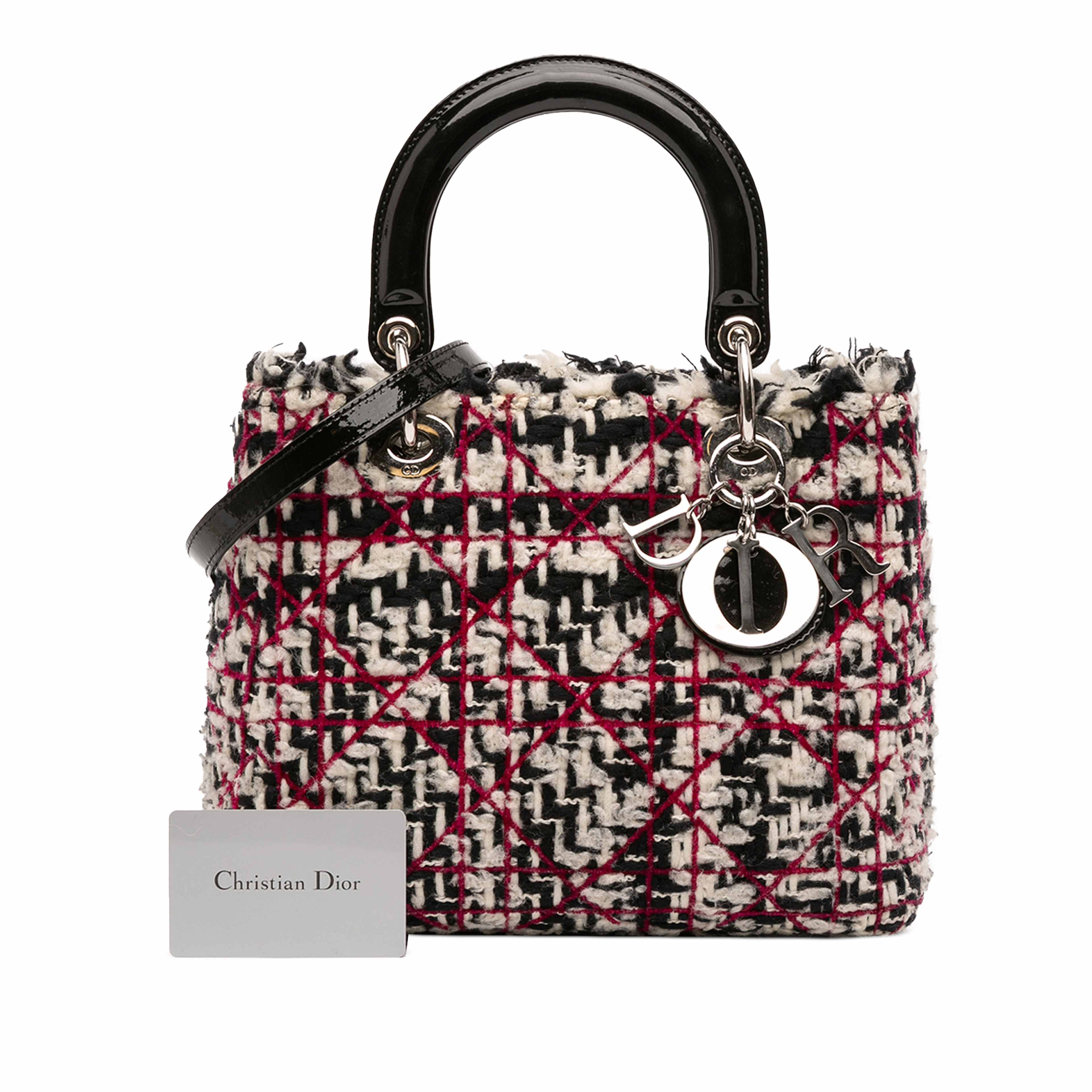 Dior Medium Tweed Cannage Fringe Lady Dior, från Luxclusif, i färgen svart. Klicka för att öppna bilden i stort format