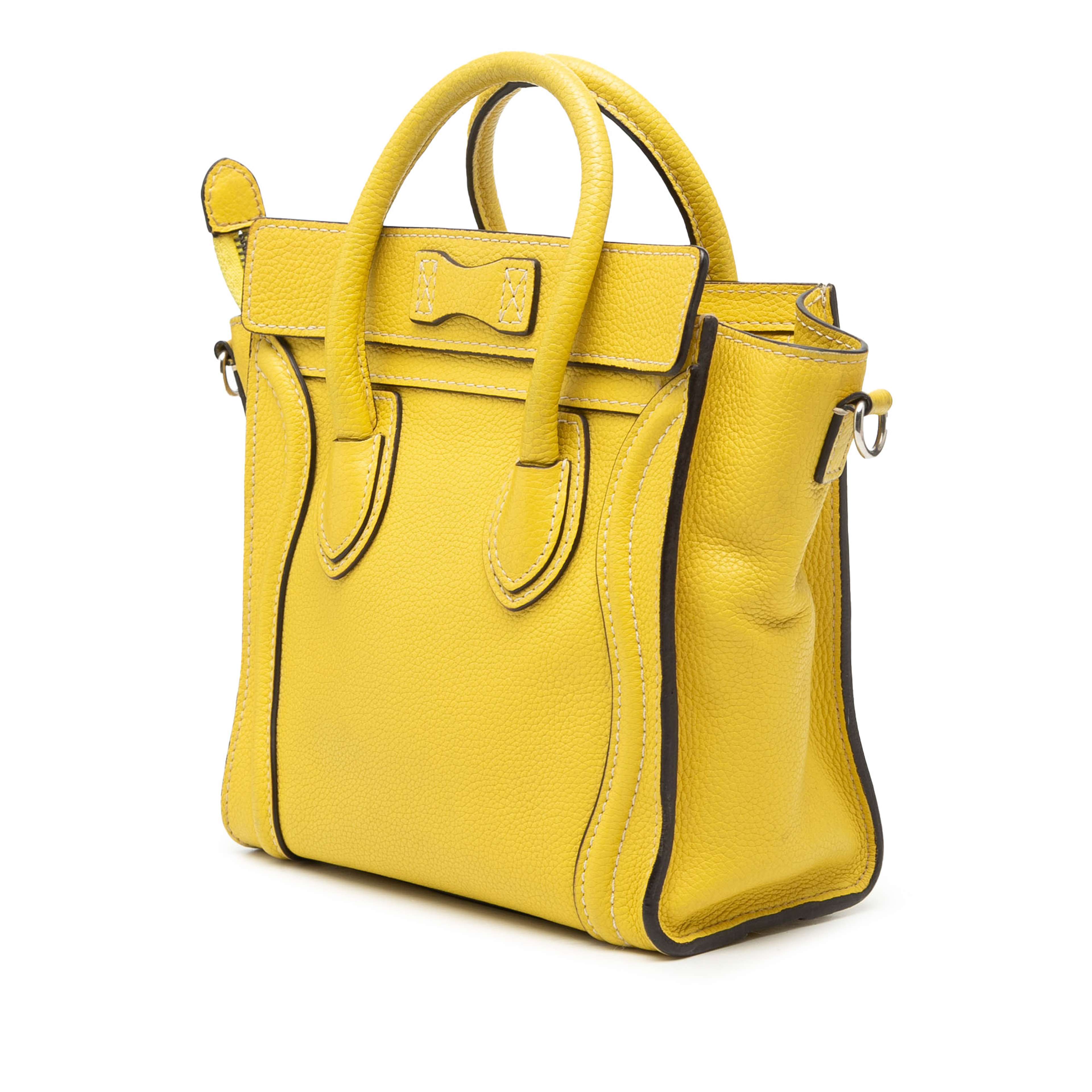 Celine Nano Grained Calfskin Luggage Tote, från Luxclusif, i färgen yellow. Klicka för att öppna bilden i stort format