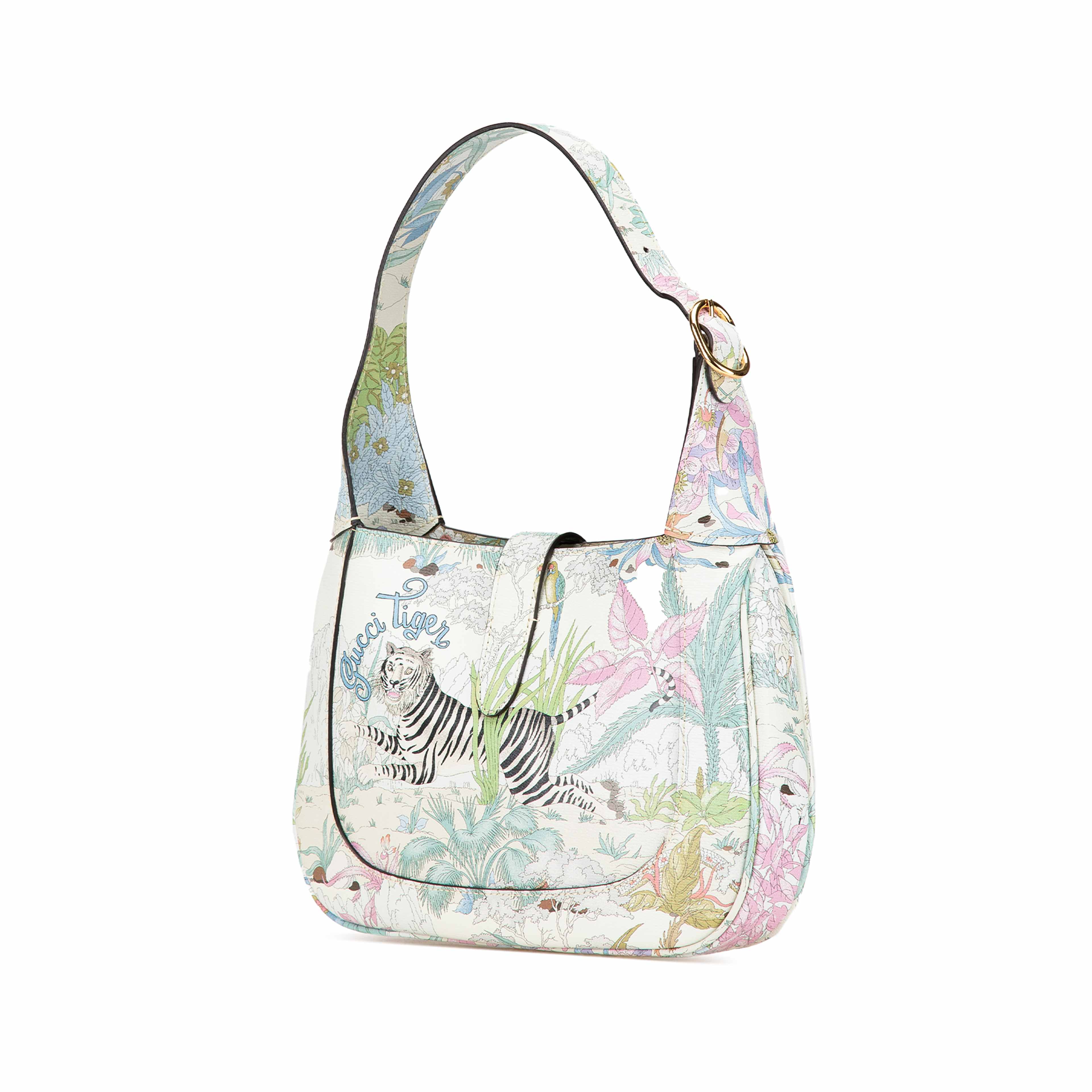 Gucci Yuko Higuchi Small Calfskin  Floral Print Jackie 1961, från Luxclusif, i färgen vit. Klicka för att öppna bilden i stort format