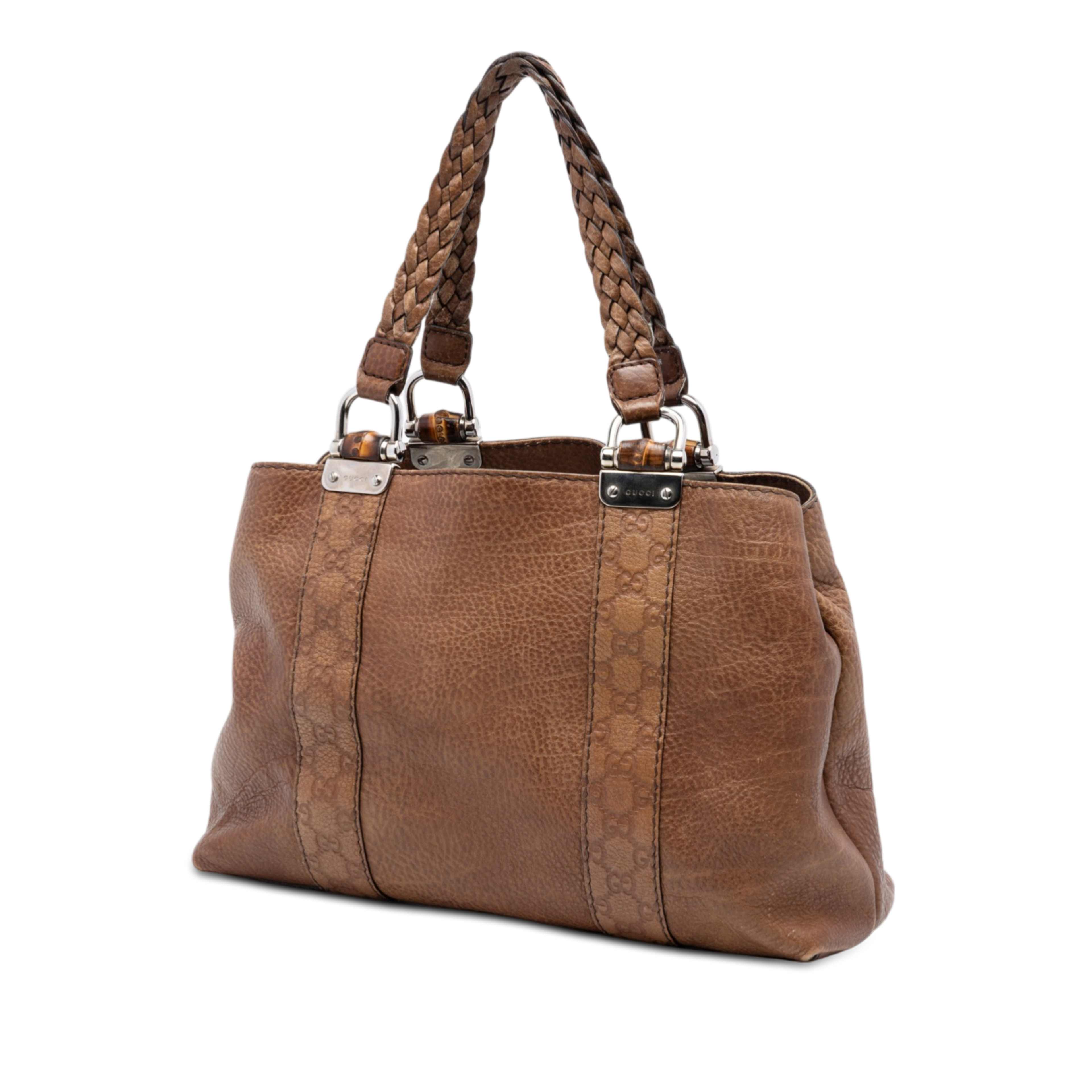 Gucci Medium Guccissima Trimmed Calfskin Bamboo Libeccio Tote, från Luxclusif, i färgen brown. Klicka för att öppna bilden i stort format