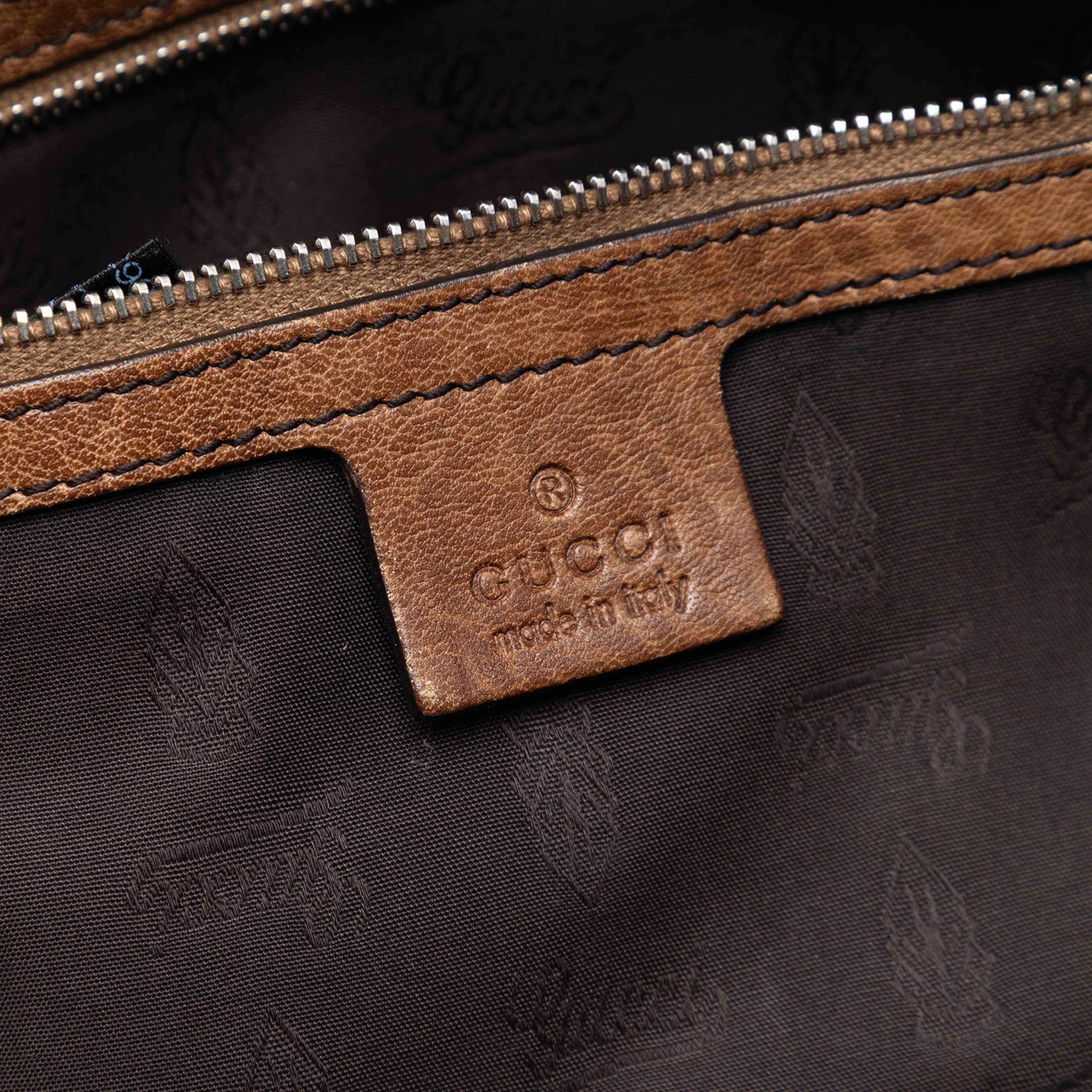 Gucci Medium Guccissima Trimmed Calfskin Bamboo Libeccio Tote, från Luxclusif, i färgen brown. Klicka för att öppna bilden i stort format