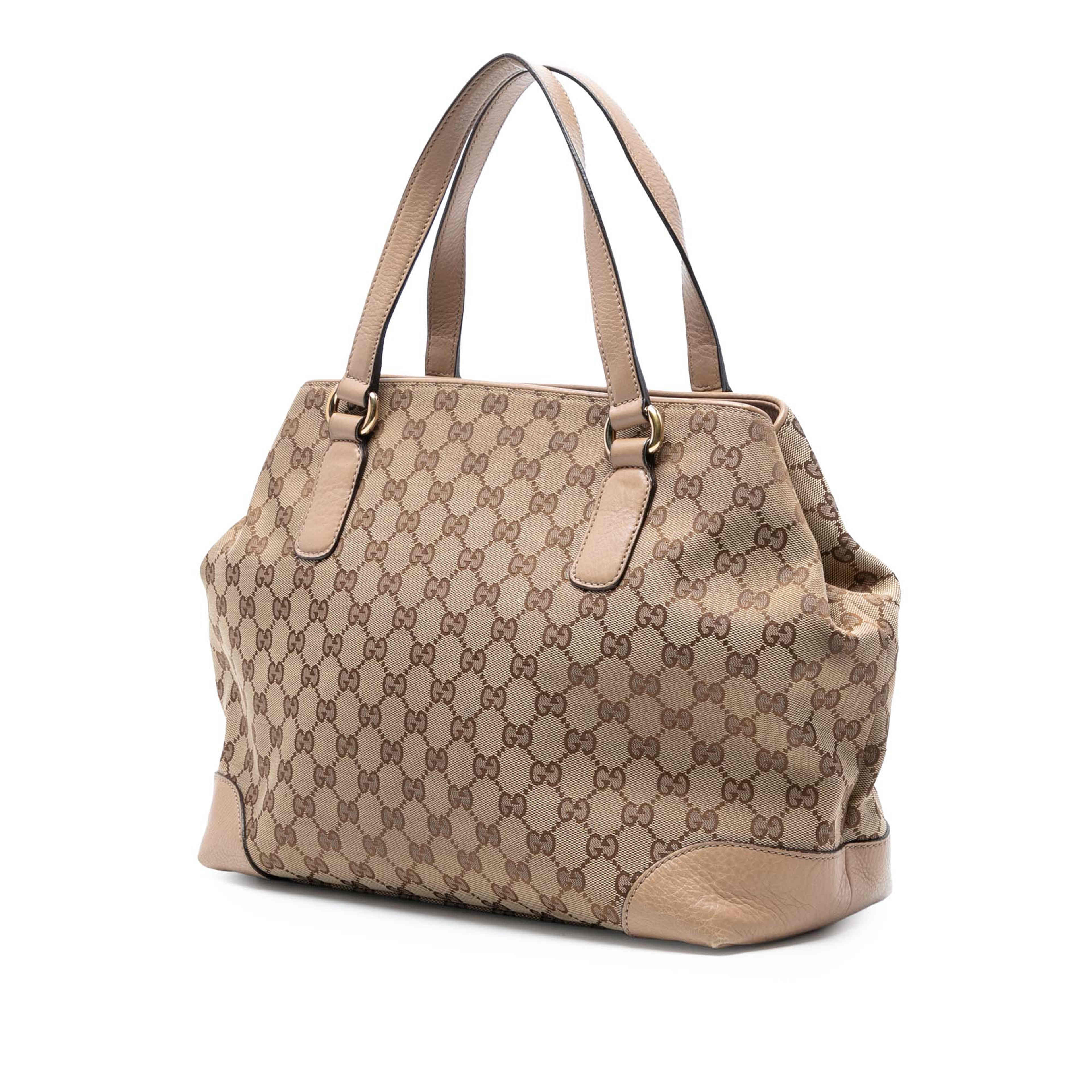 Gucci Medium Gg Canvas Web Dressage Tote, från Luxclusif, i färgen beige. Klicka för att öppna bilden i stort format