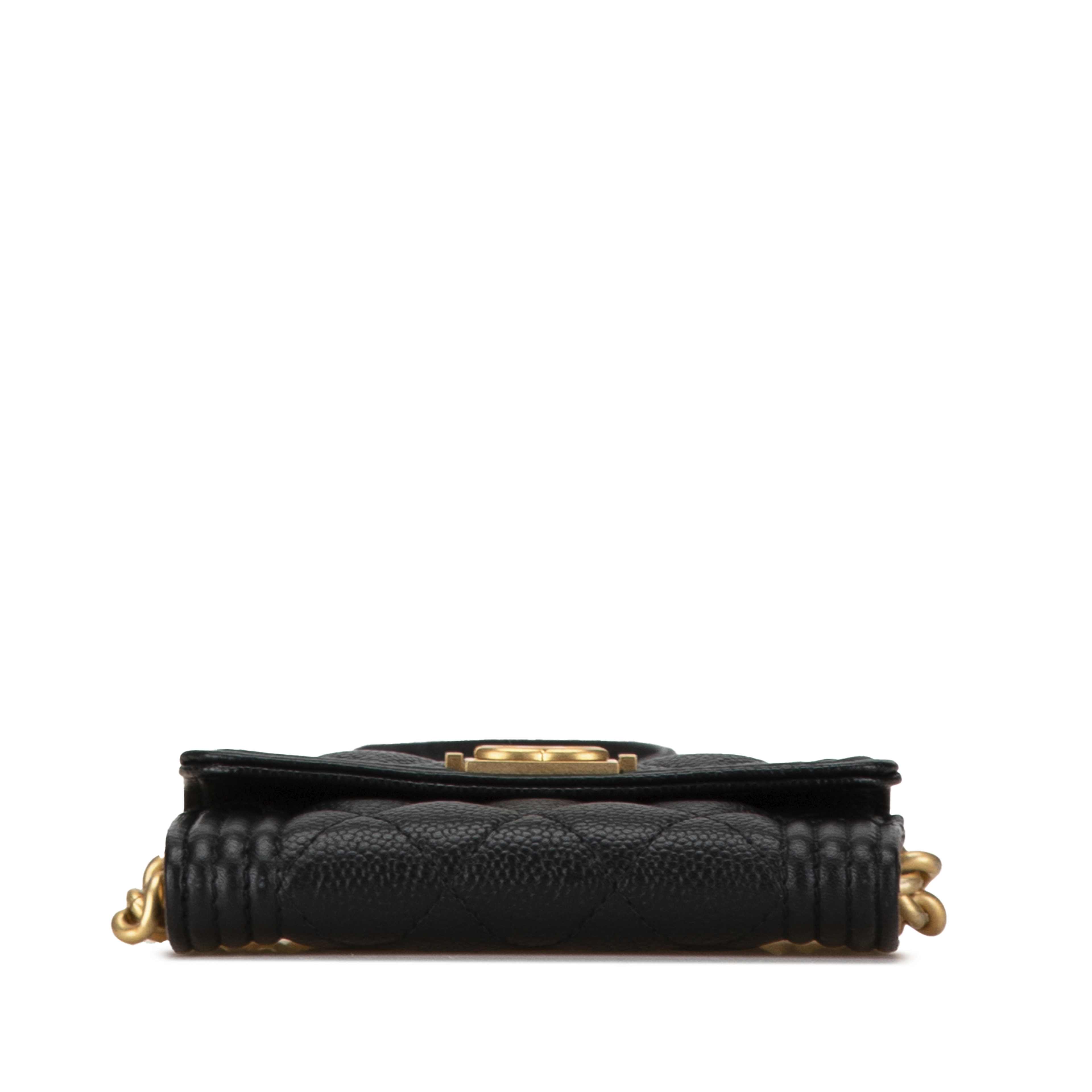 Chanel Quilted Caviar Boy Card Holder With Chain