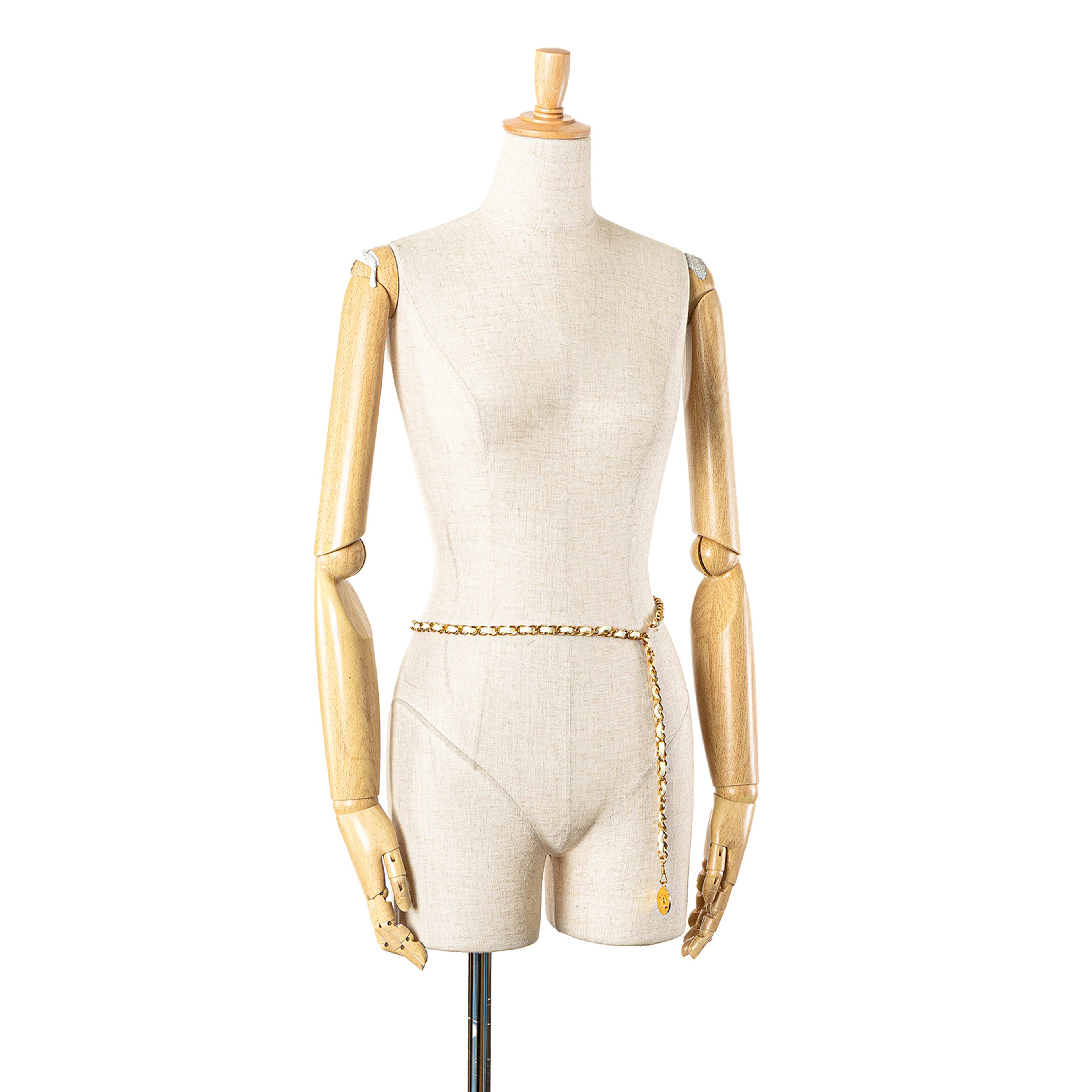Chanel Gold Plated Medallion Leather Woven Chain Belt