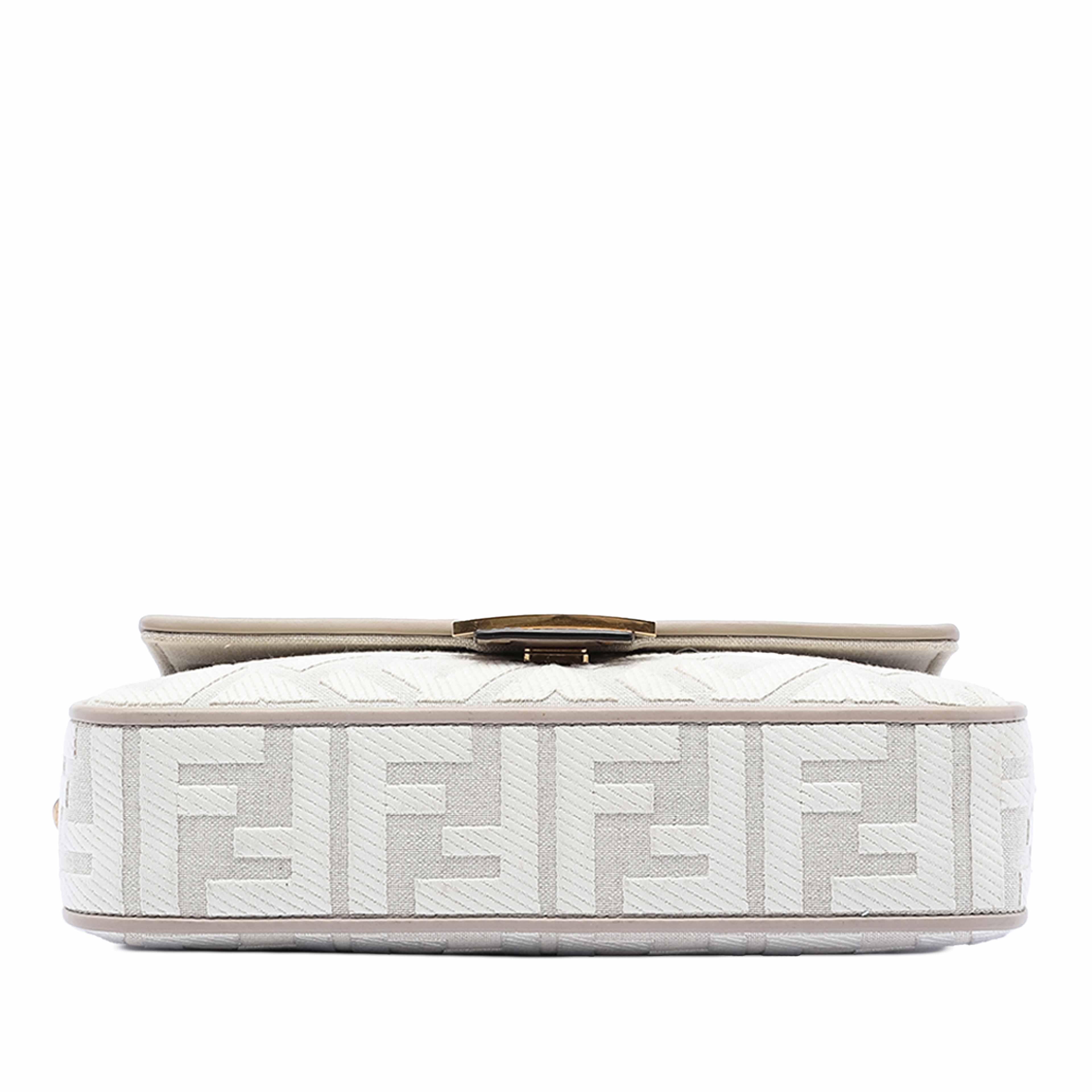 Fendi Zucca Embroidered Canvas Baguette Satchel, från Luxclusif, i färgen light gray. Klicka för att öppna bilden i stort format