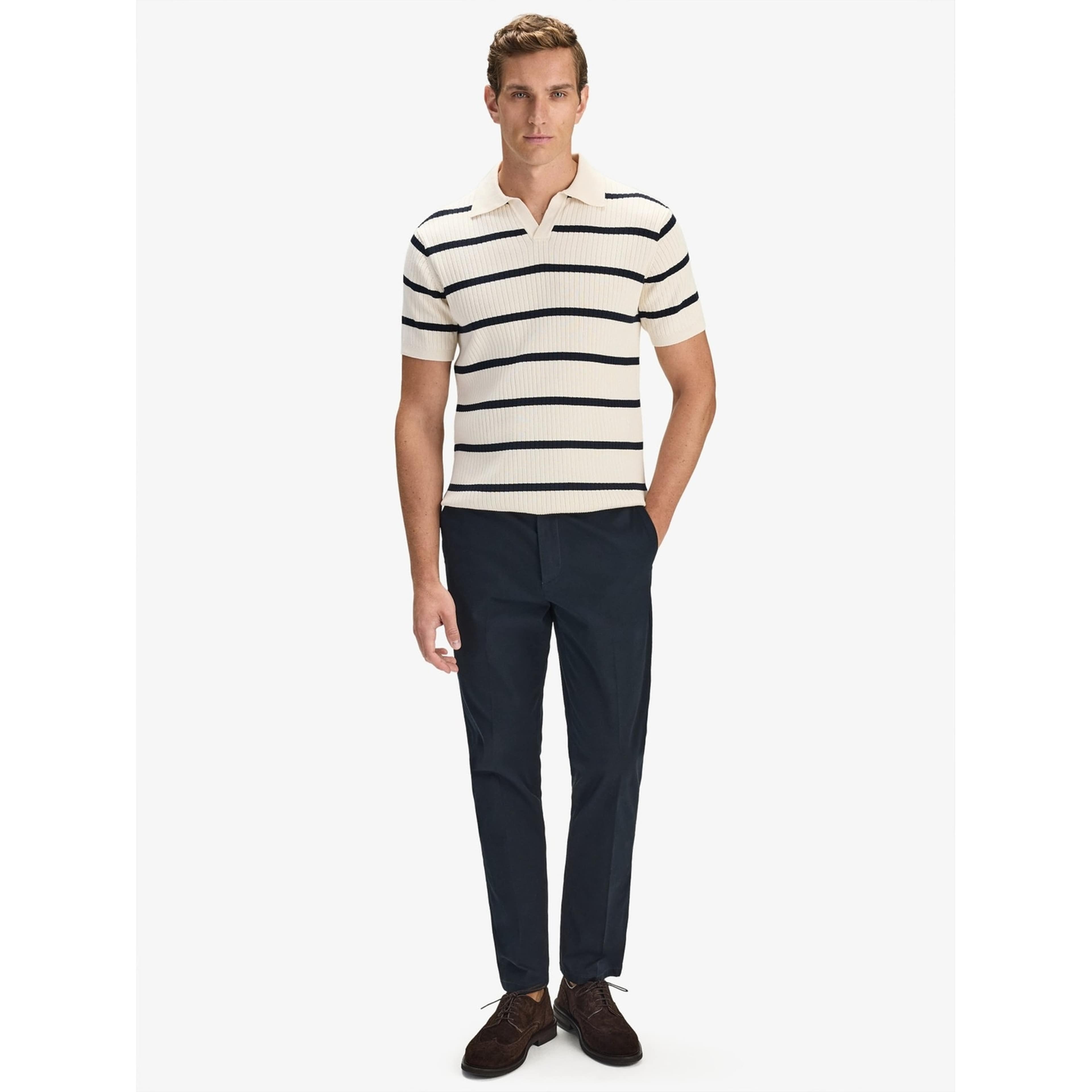 Cotton Rib Knitted Ss Polo Sweater (pedro)