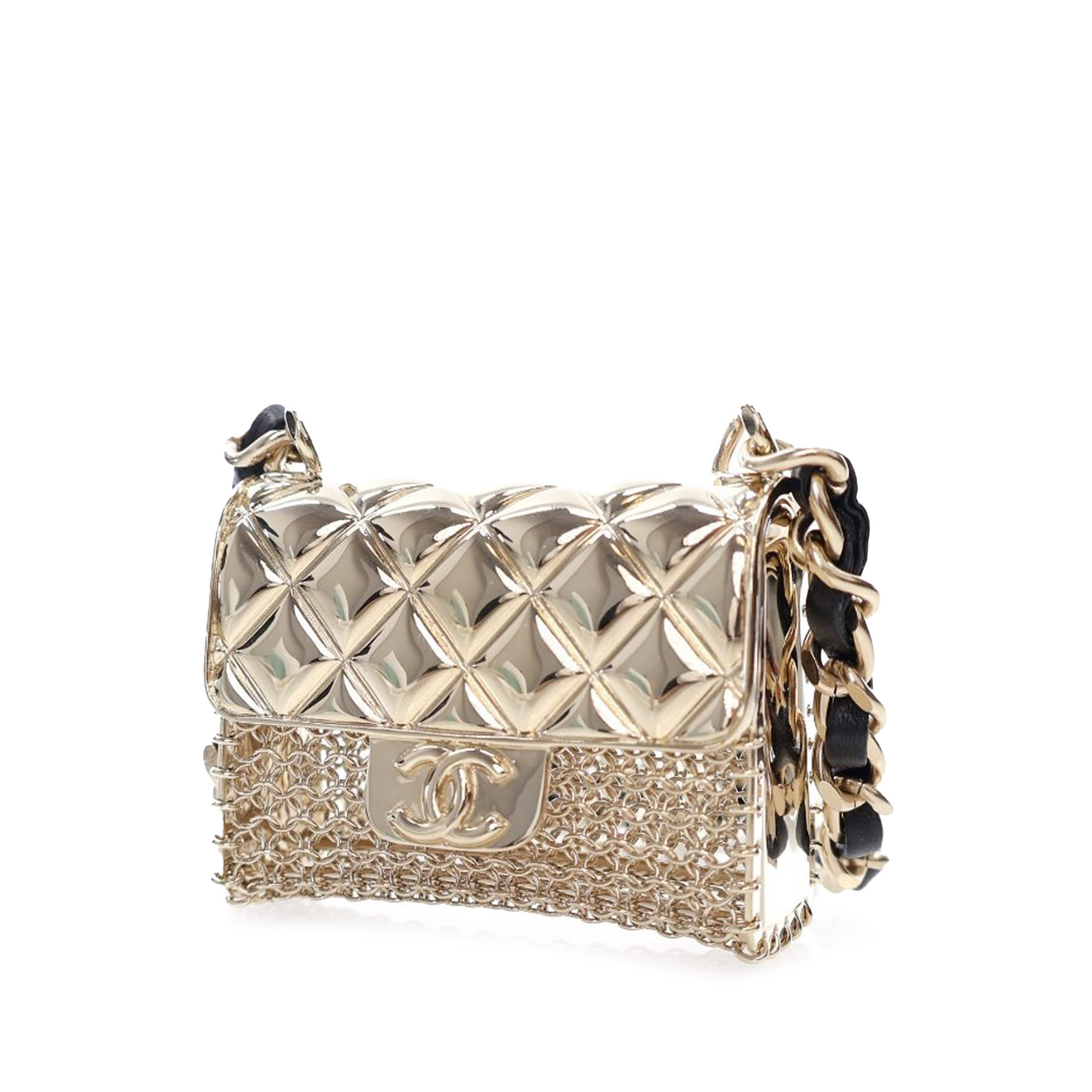 Chanel Gold Plated Lambskin Micro Flap Bag Pendant Necklace