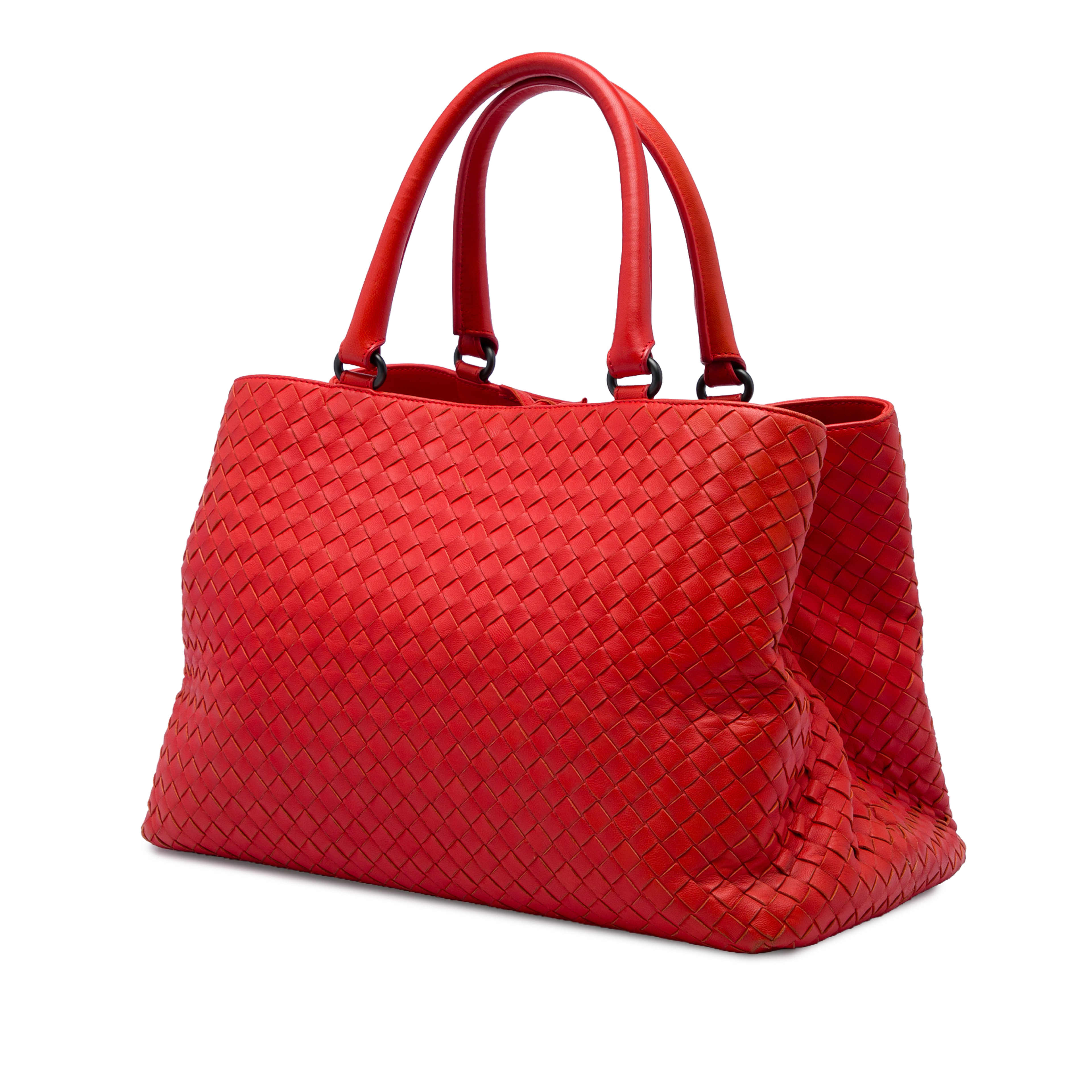 Bottega Veneta Nappa Intrecciato Milano Tote, från Luxclusif, i färgen röd. Klicka för att öppna bilden i stort format