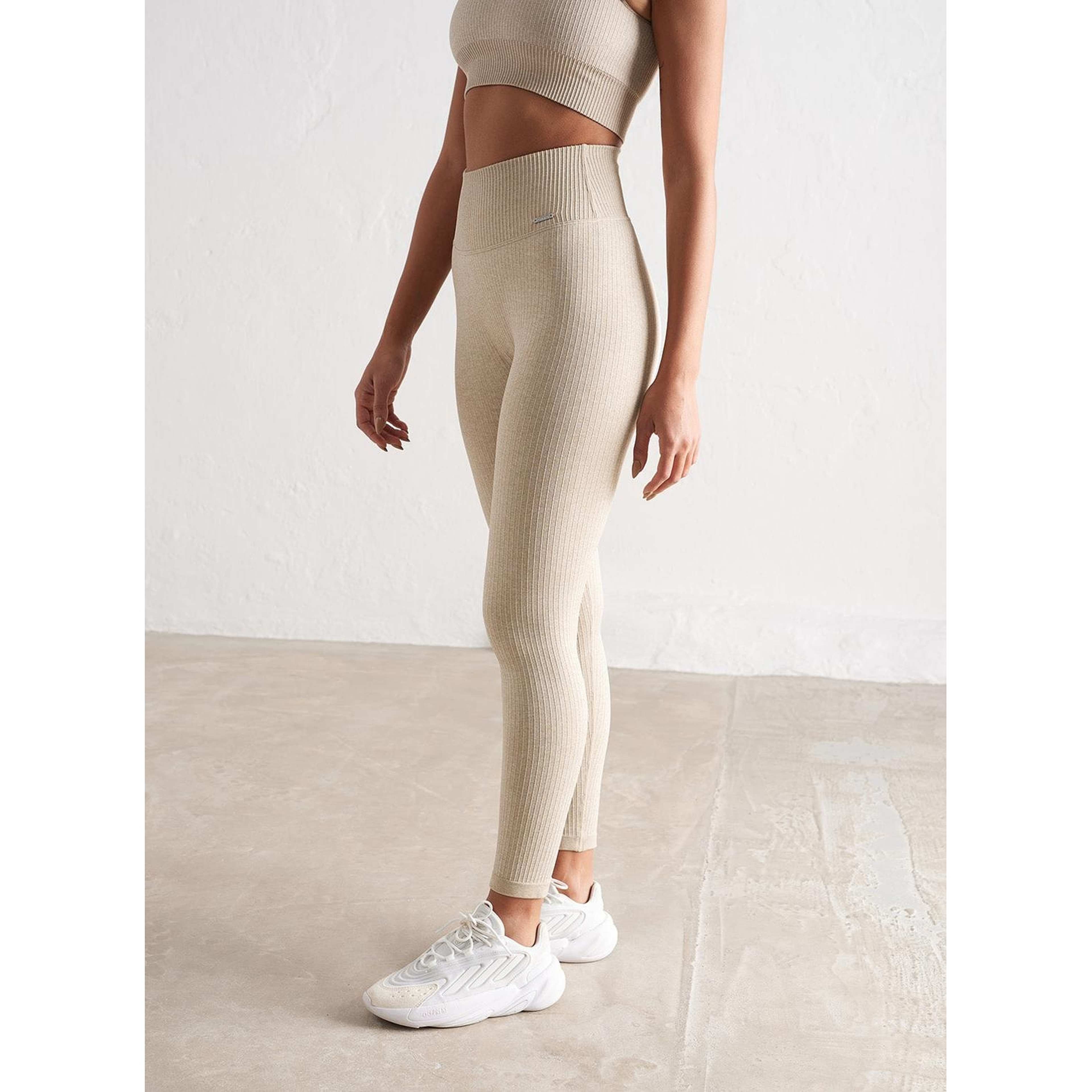 Beige Melange Ribbed Seamless Tights