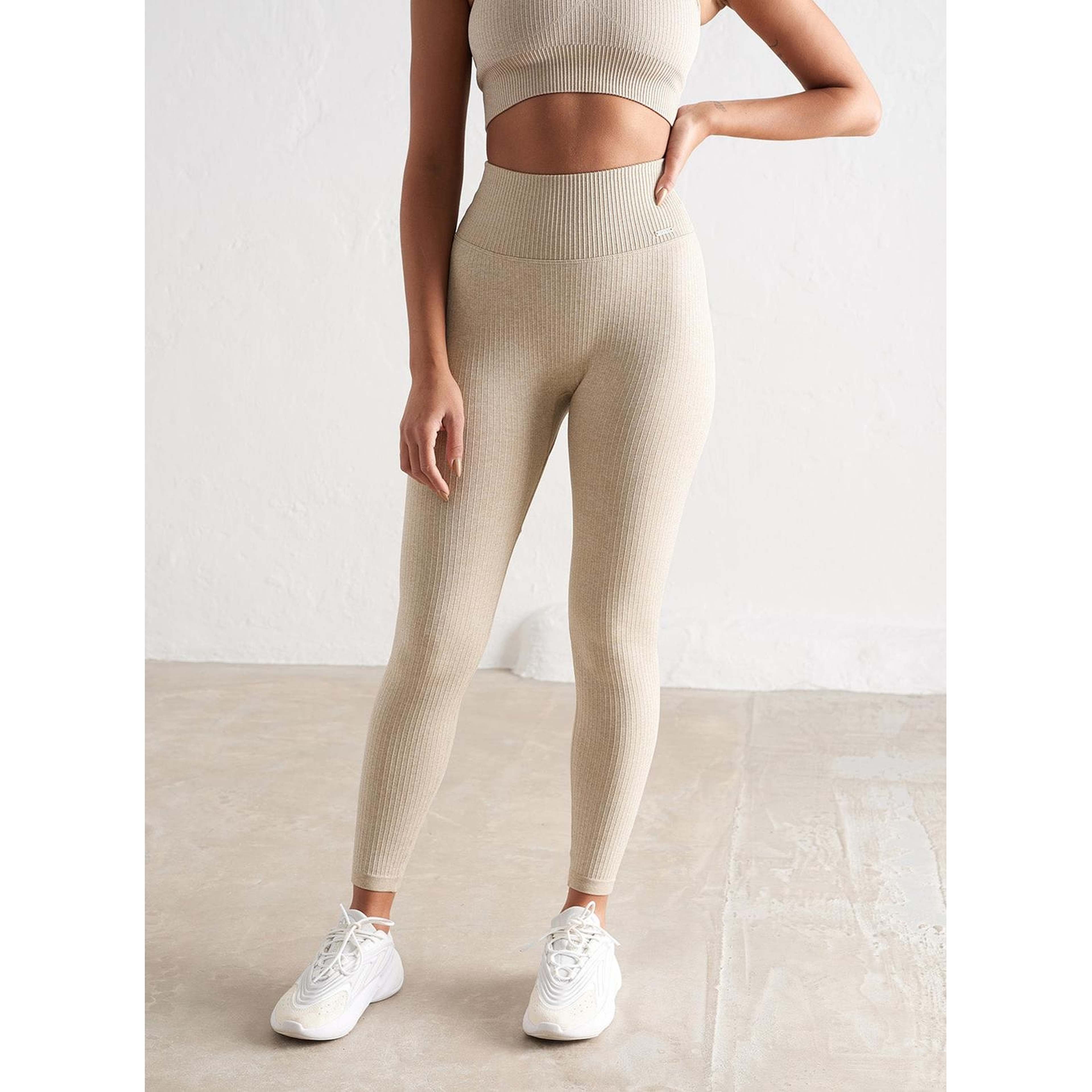 Beige Melange Ribbed Seamless Tights