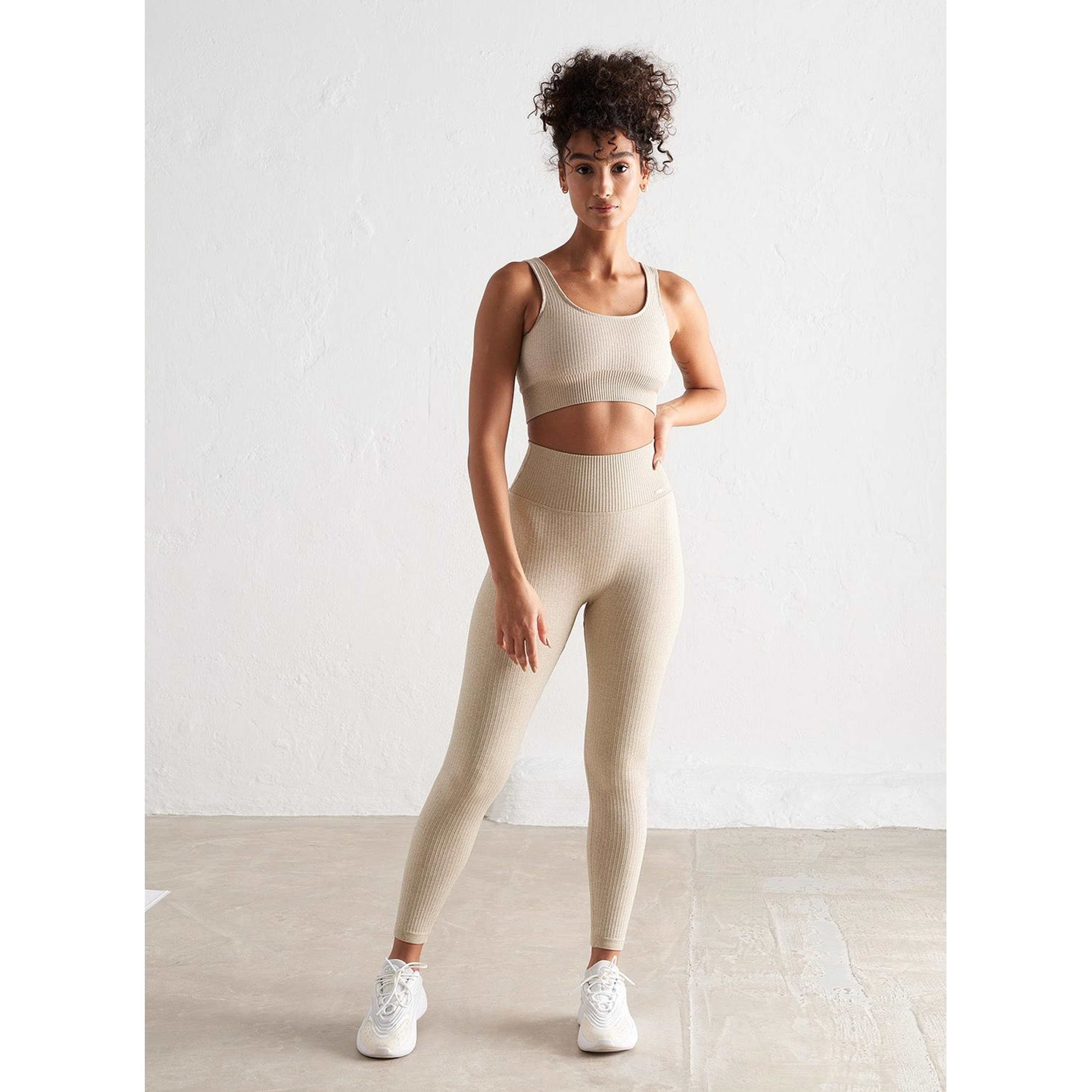 Beige Melange Ribbed Seamless Tights