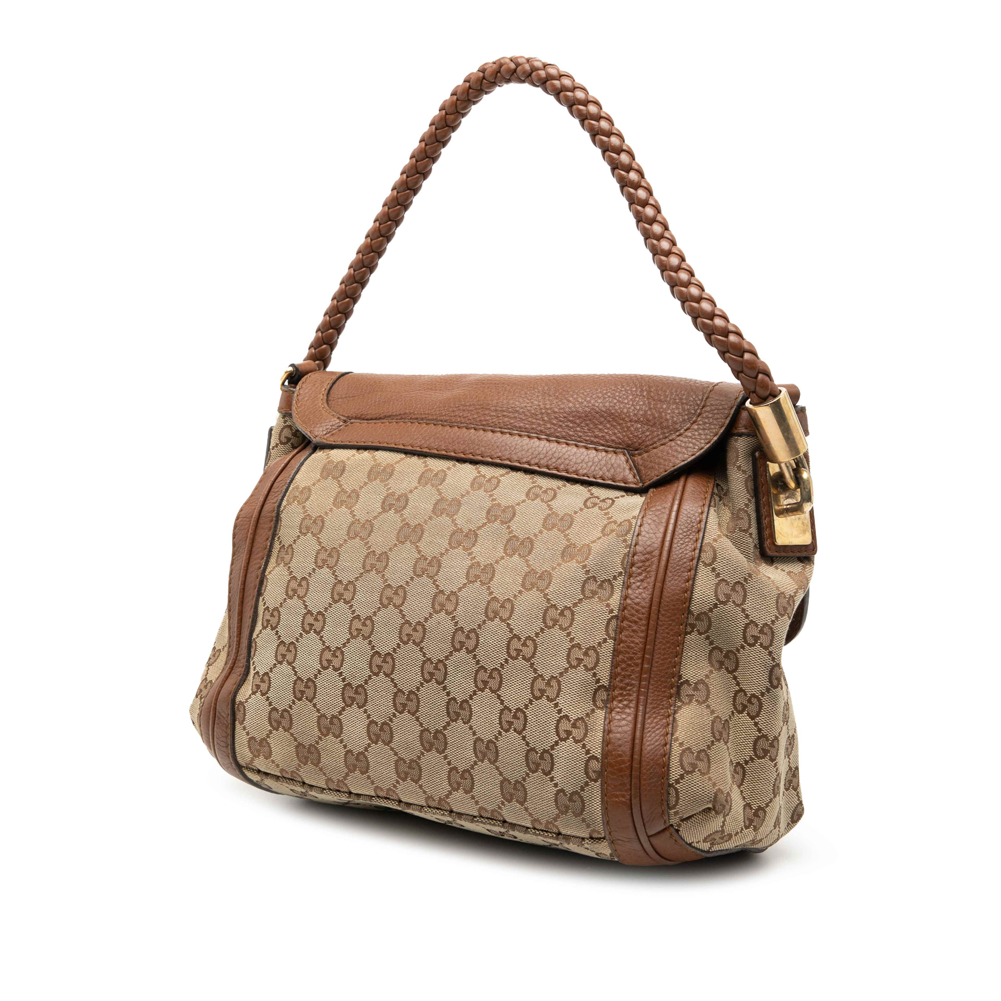 Gucci Gg Canvas Bella Flap Satchel, från Luxclusif, i färgen beige. Klicka för att öppna bilden i stort format
