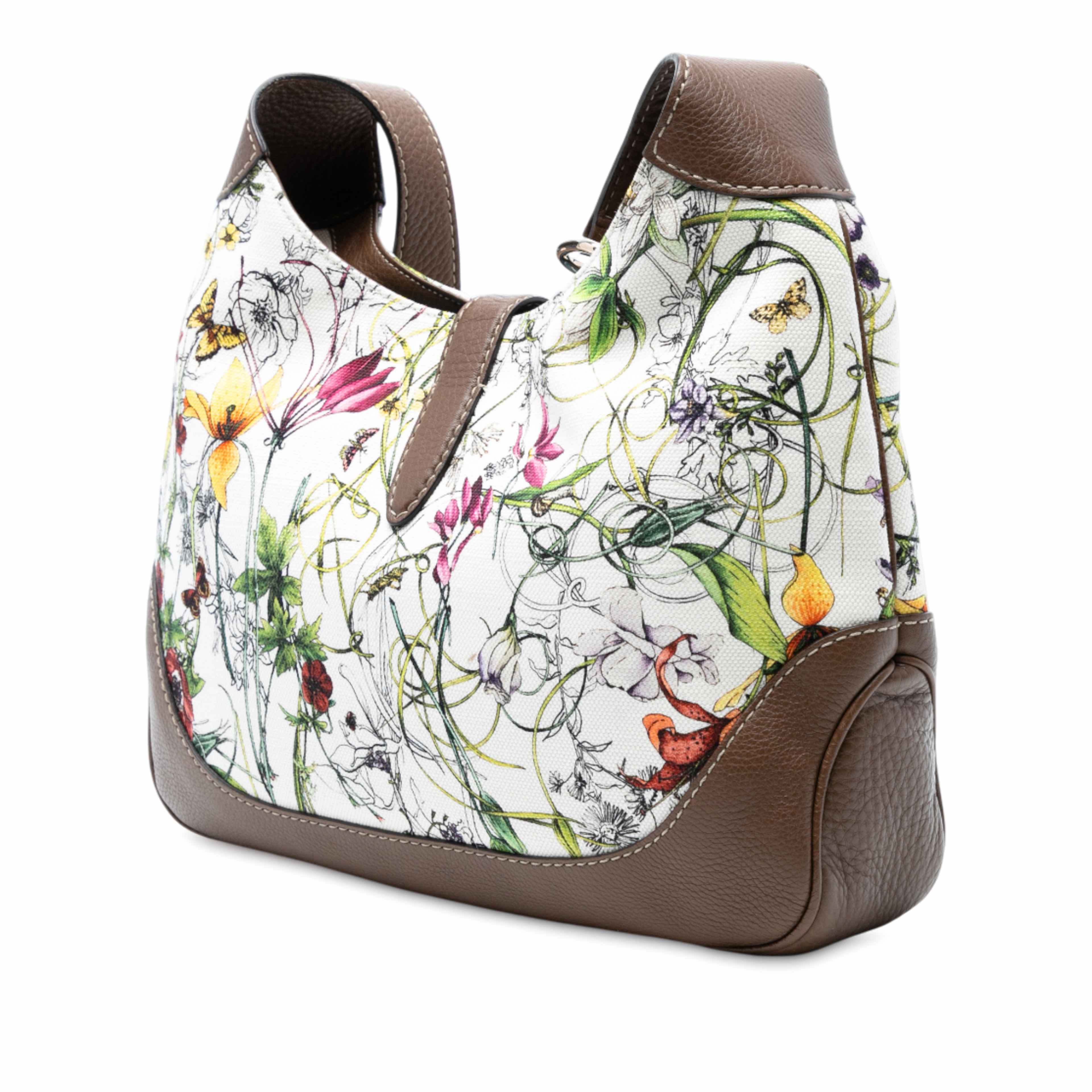 Gucci Flora Canvas Jackie O Bouvier Crossbody, från Luxclusif, i färgen white. Klicka för att öppna bilden i stort format