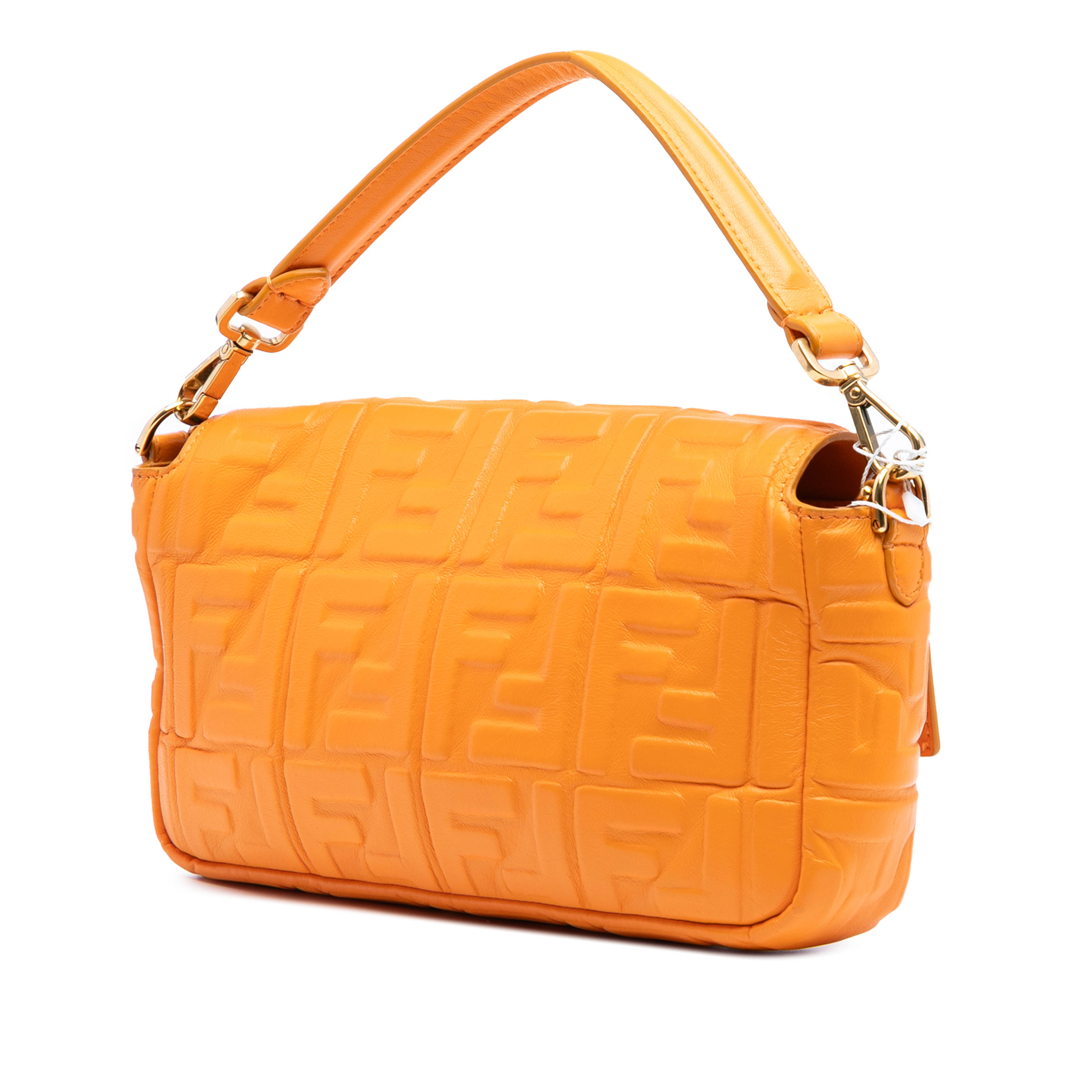 Fendi Zucca Embossed Leather Baguette Satchel, från Luxclusif, i färgen orange. Klicka för att öppna bilden i stort format