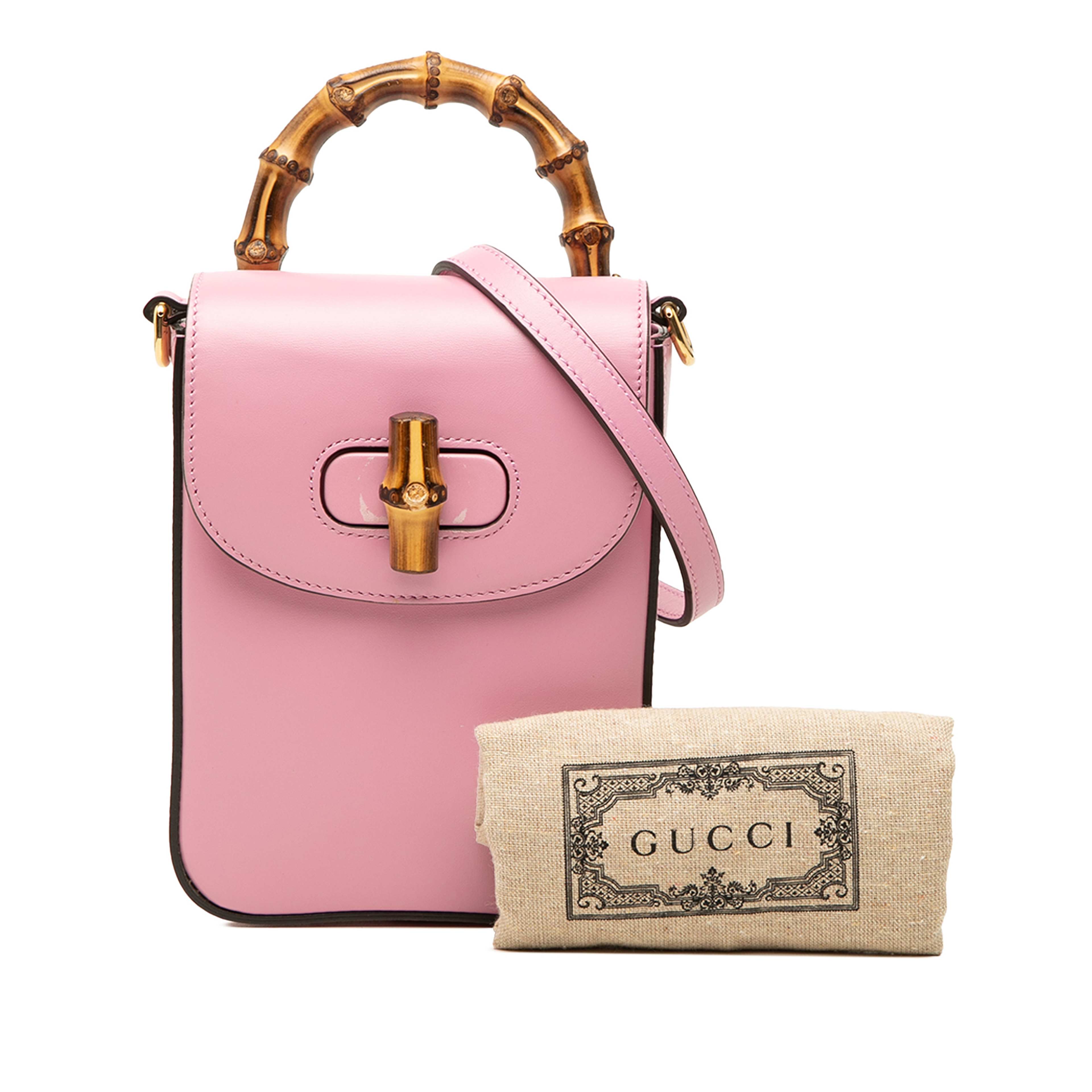 Gucci Mini Calfskin Bamboo Top Handle Bag, från Luxclusif, i färgen rosa. Klicka för att öppna bilden i stort format