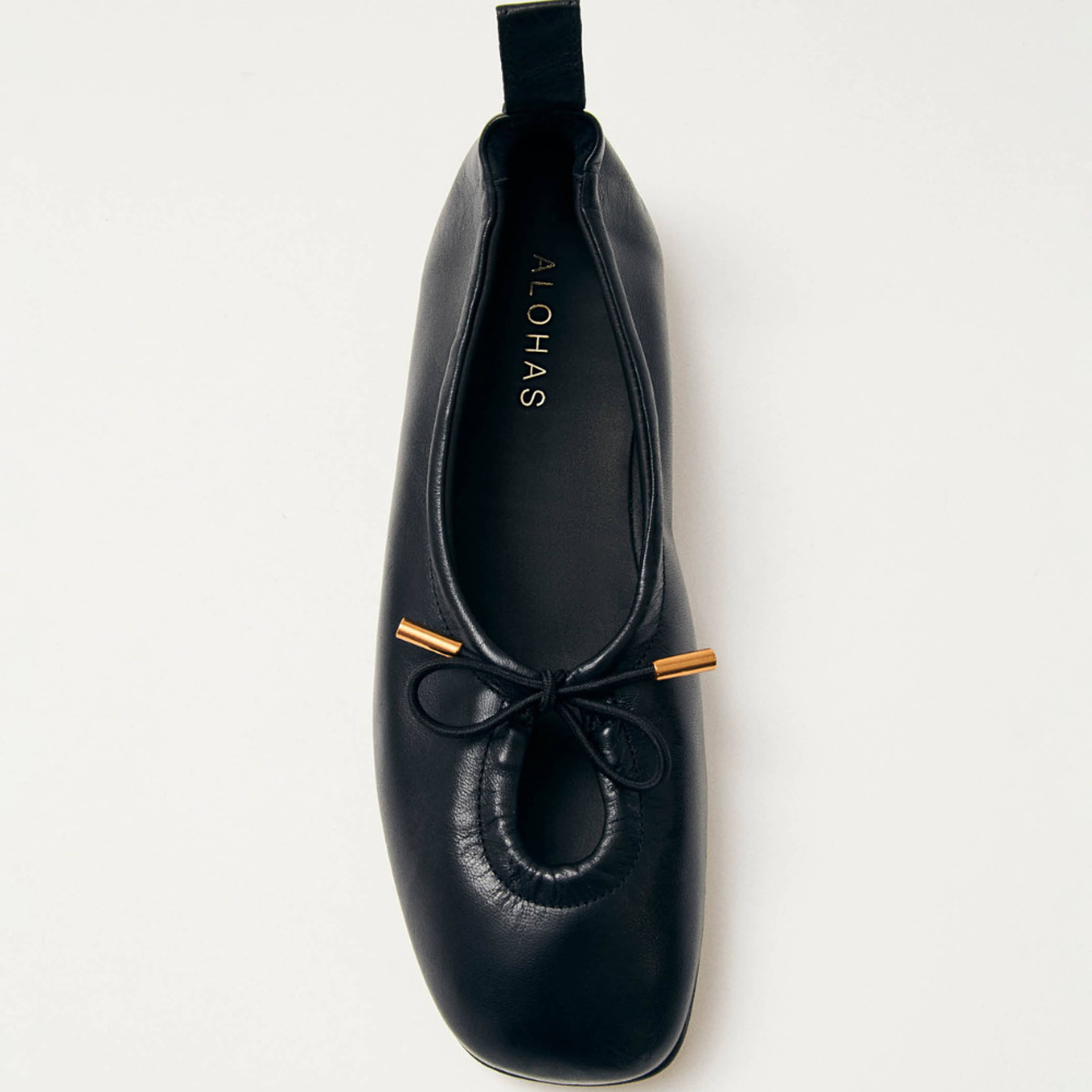 Rosalind Black Leather Ballet Flats