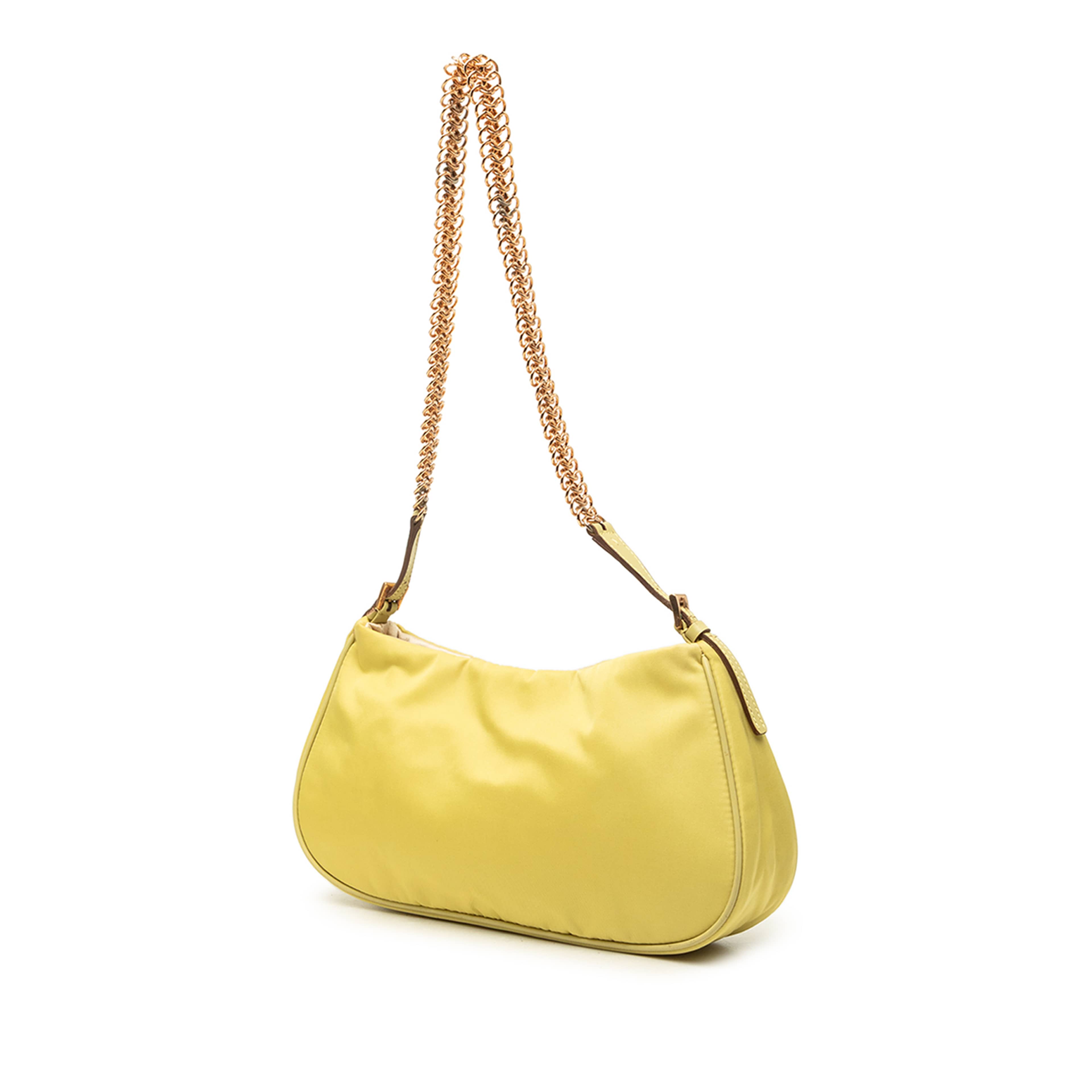 Prada Tessuto Chain Shoulder Bag, från Luxclusif, i färgen gul. Klicka för att öppna bilden i stort format