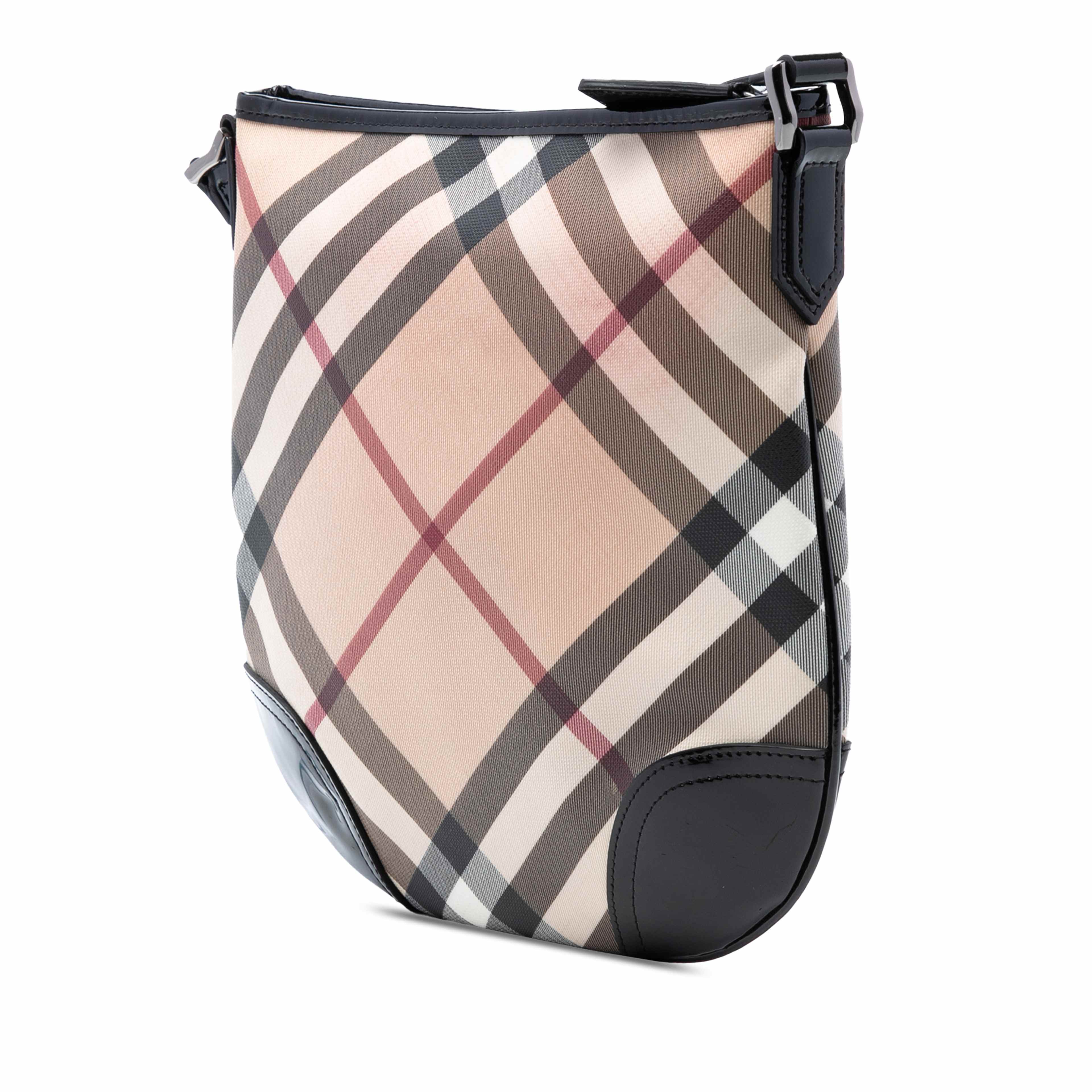 Burberry Supernova Check Coated Canvas Dryden Crossbody, från Luxclusif, i färgen beige. Klicka för att öppna bilden i stort format