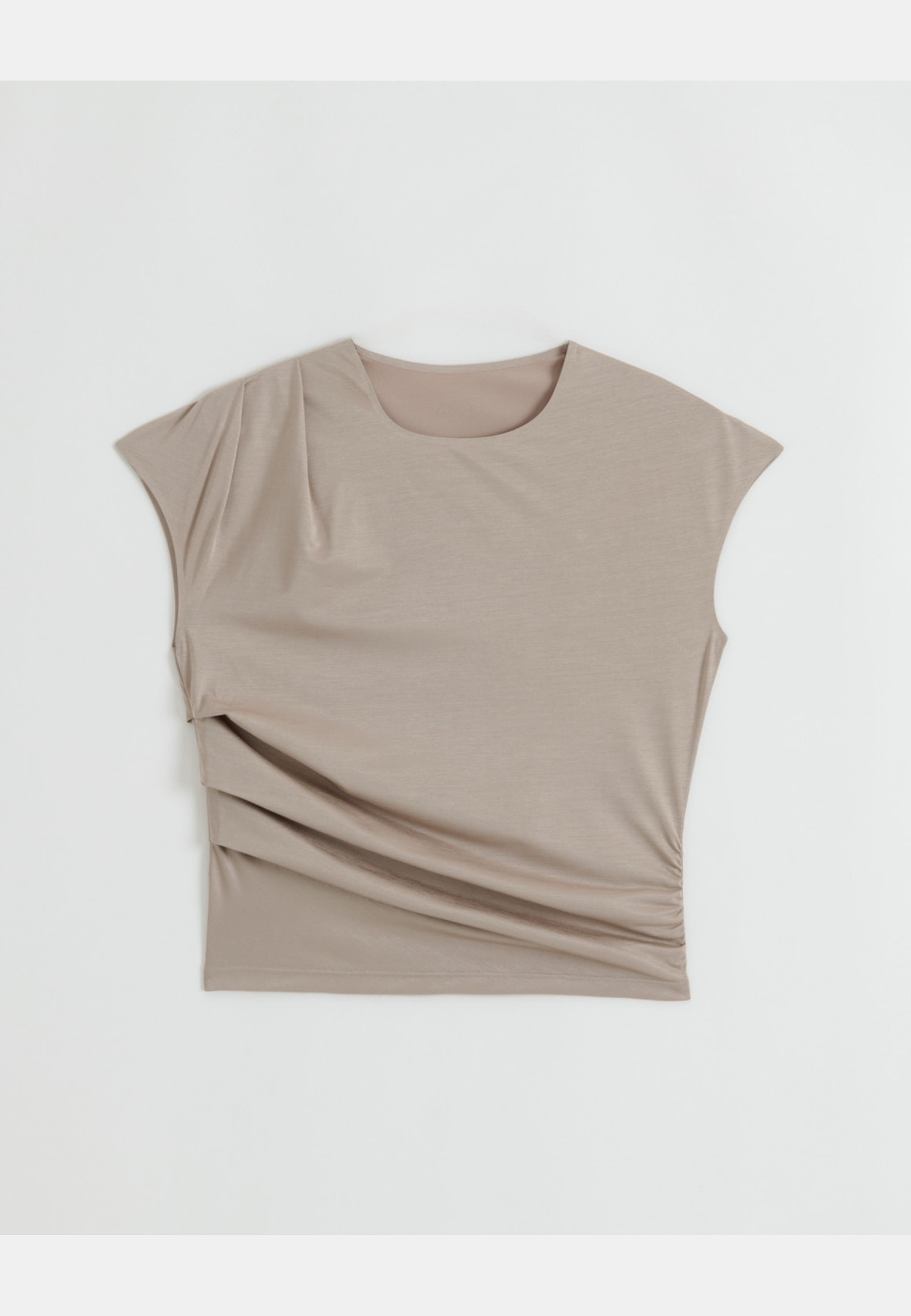 Luminous Draped Short Sleeve, från aim'n, i färgen dark clay. Klicka för att öppna bilden i stort format