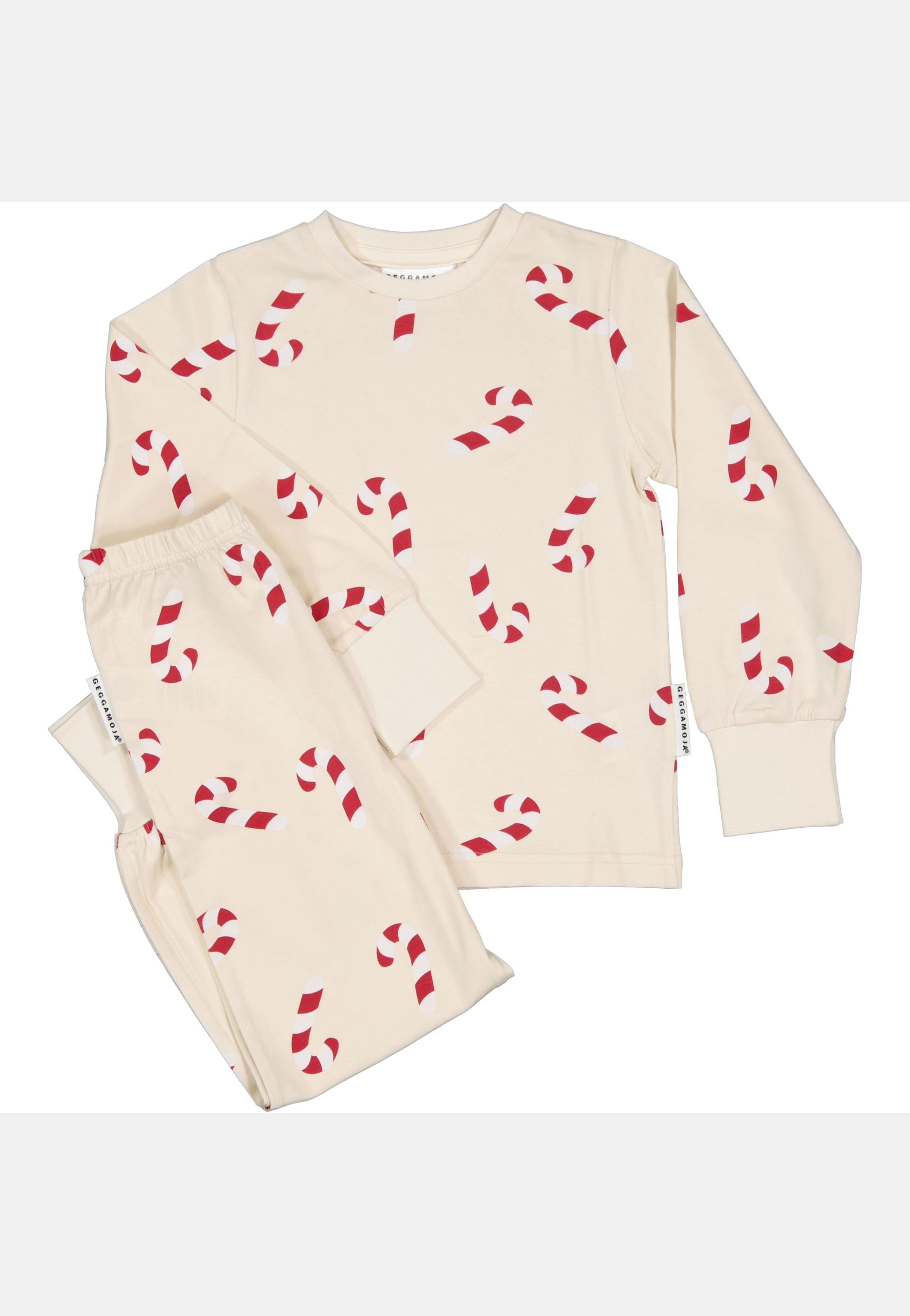 Tvådelad Pyjamas Polkagriskäppar, från Geggamoja, i färgen beige. Klicka för att öppna bilden i stort format