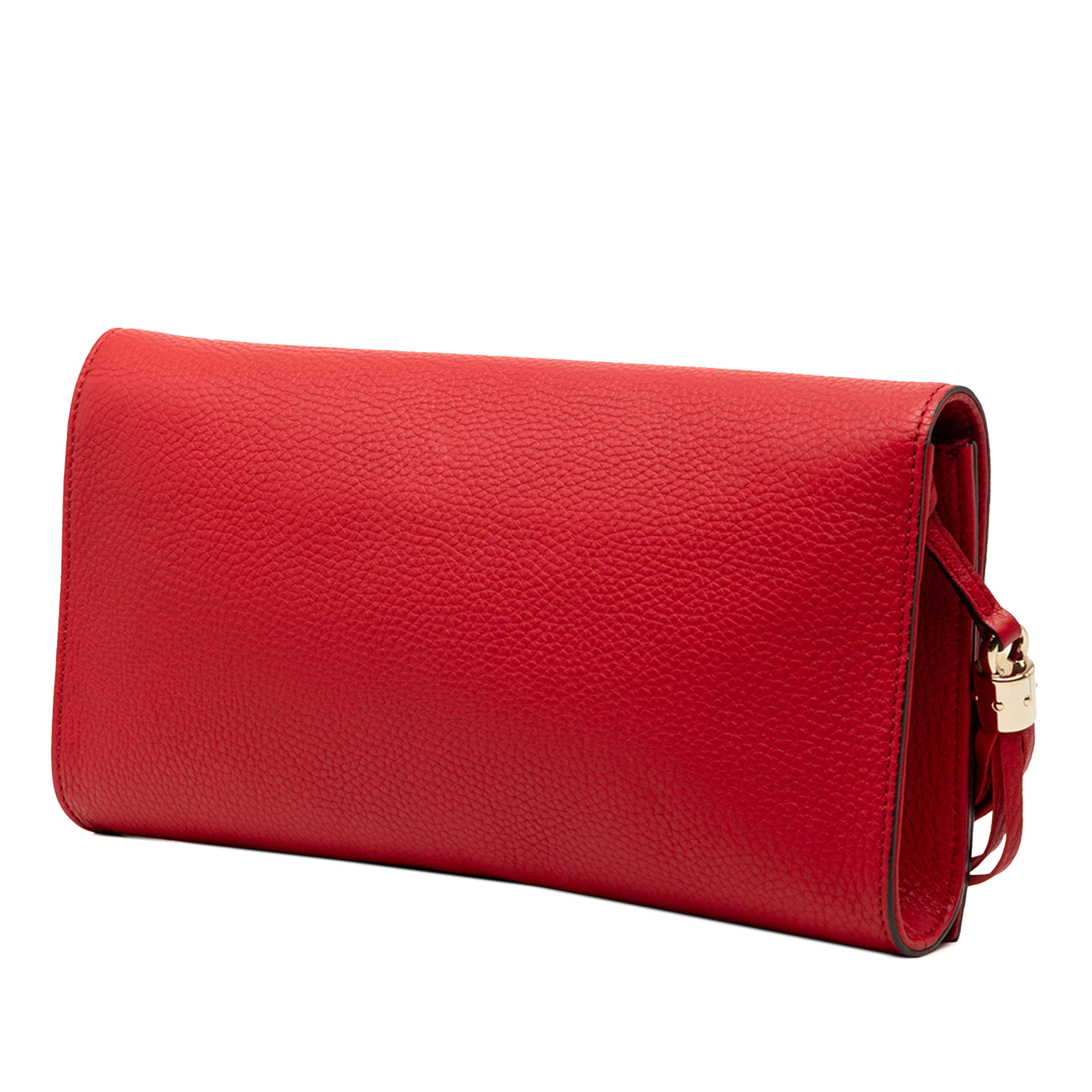 Gucci Leather Soho Disco Clutch, från Luxclusif, i färgen red. Klicka för att öppna bilden i stort format