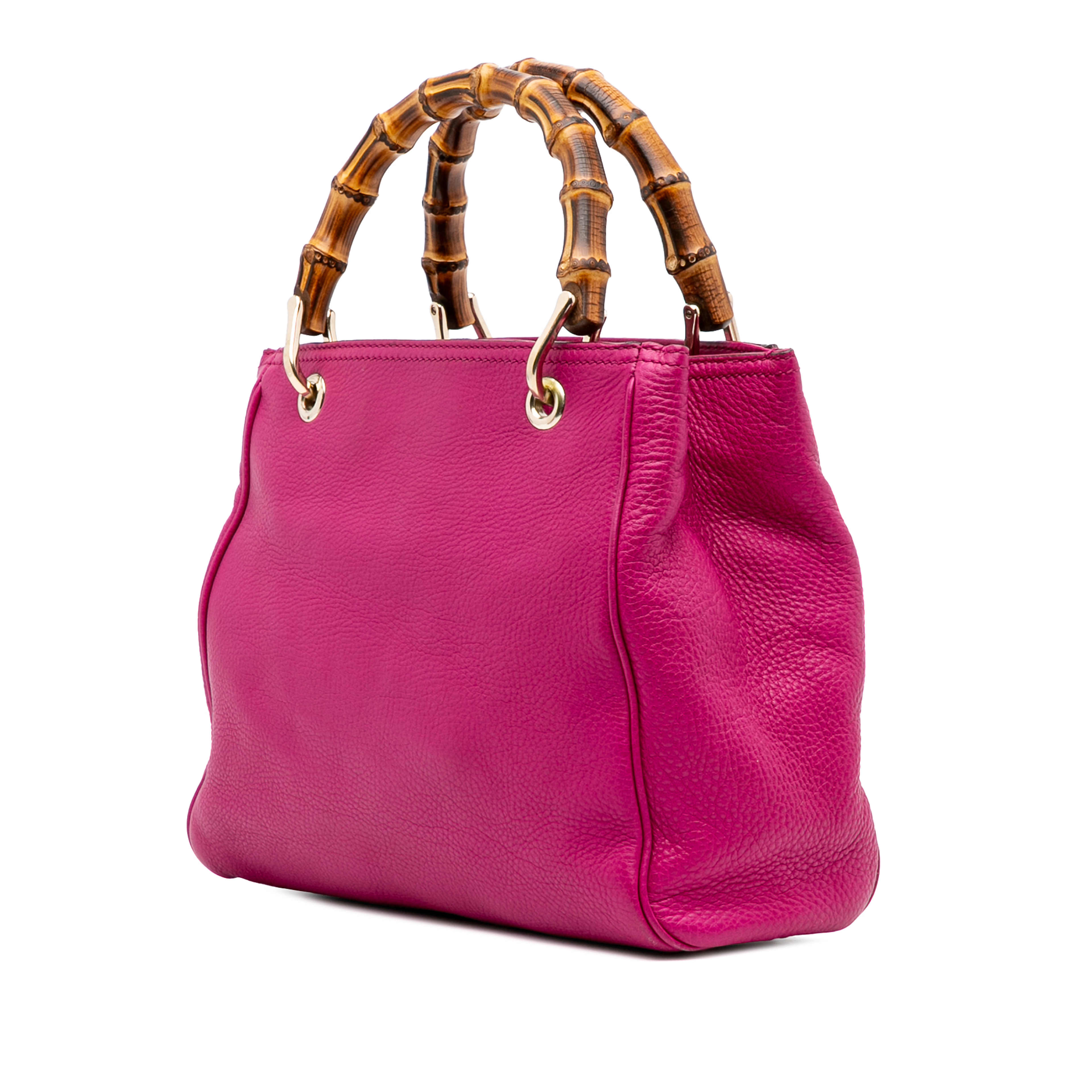 Gucci Small Calfskin Bamboo Shopper Satchel, från Luxclusif, i färgen hot pink. Klicka för att öppna bilden i stort format