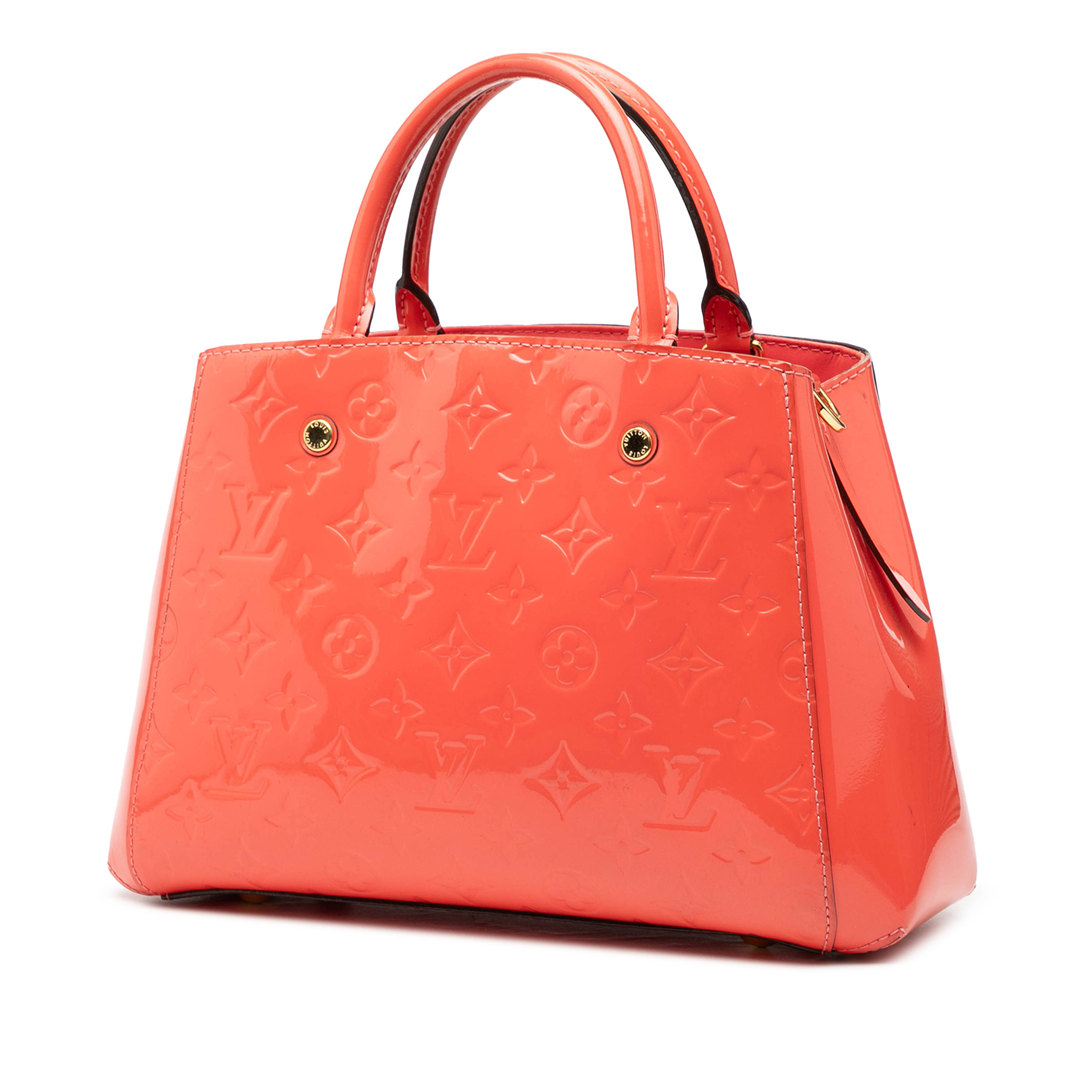 Louis Vuitton Monogram Vernis Montaigne Bb, från Luxclusif, i färgen orange. Klicka för att öppna bilden i stort format