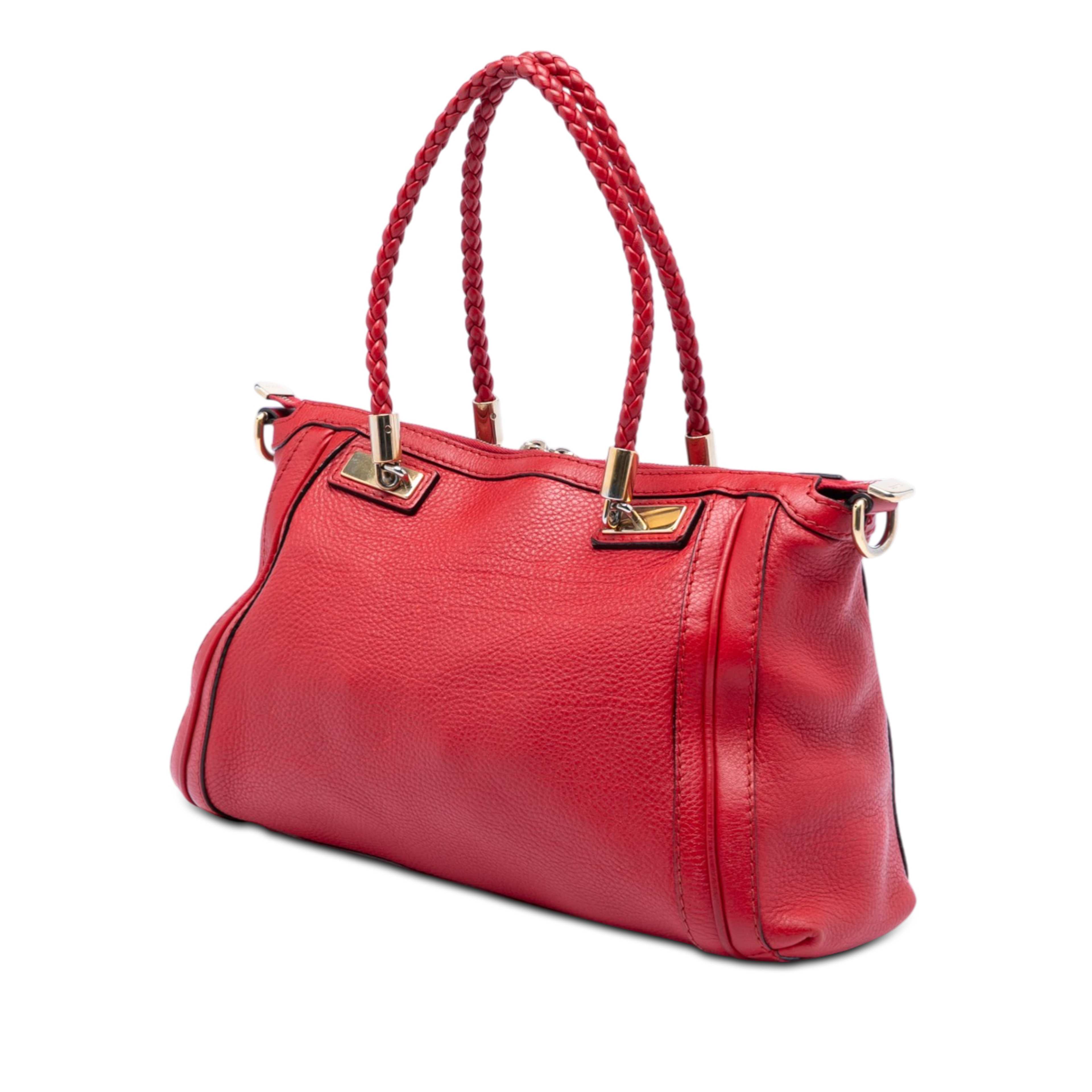 Gucci Pebbled Calfskin Bella Satchel, från Luxclusif, i färgen red. Klicka för att öppna bilden i stort format