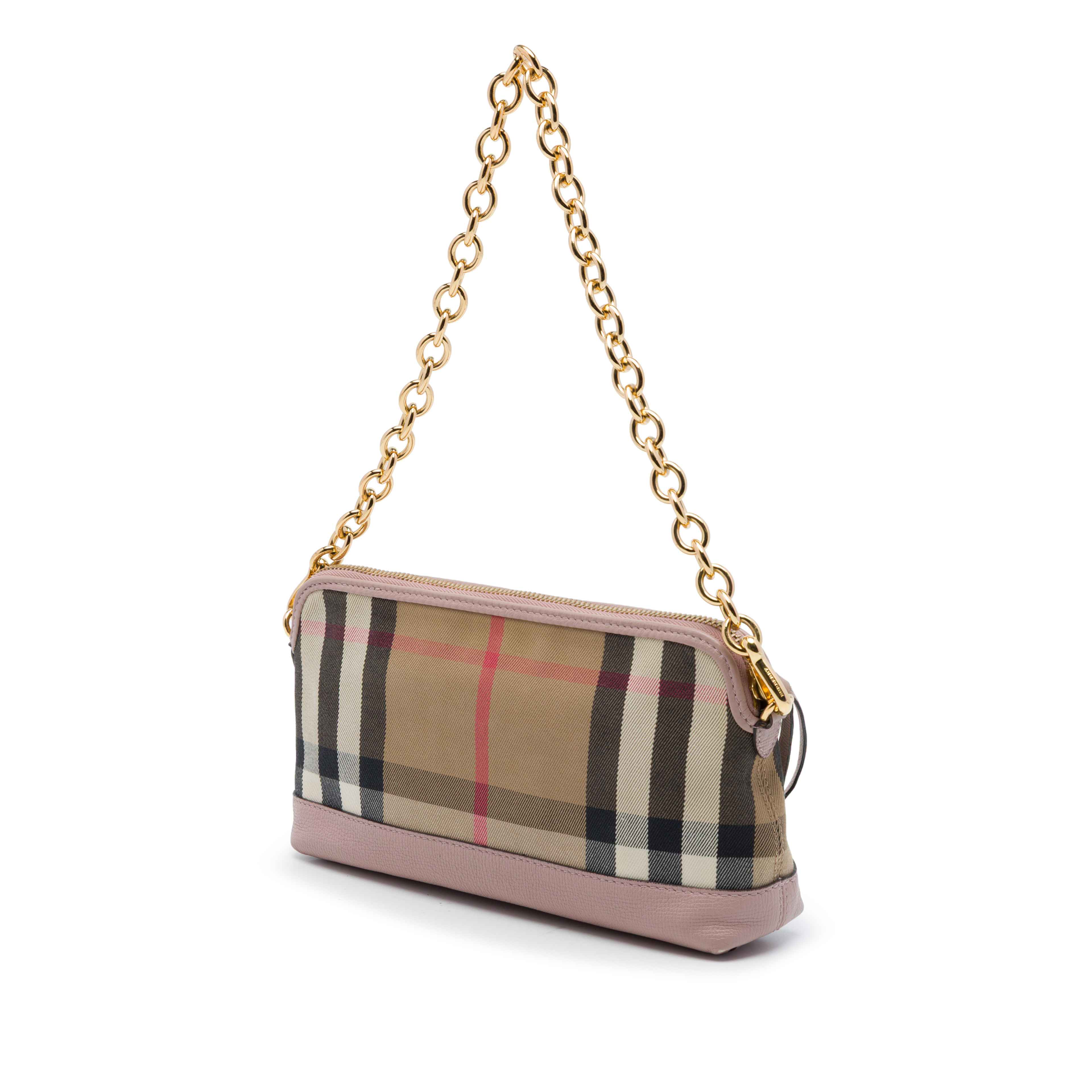 Burberry House Check Canvas Derby Abingdon Convertible Satchel, från Luxclusif, i färgen brun. Klicka för att öppna bilden i stort format