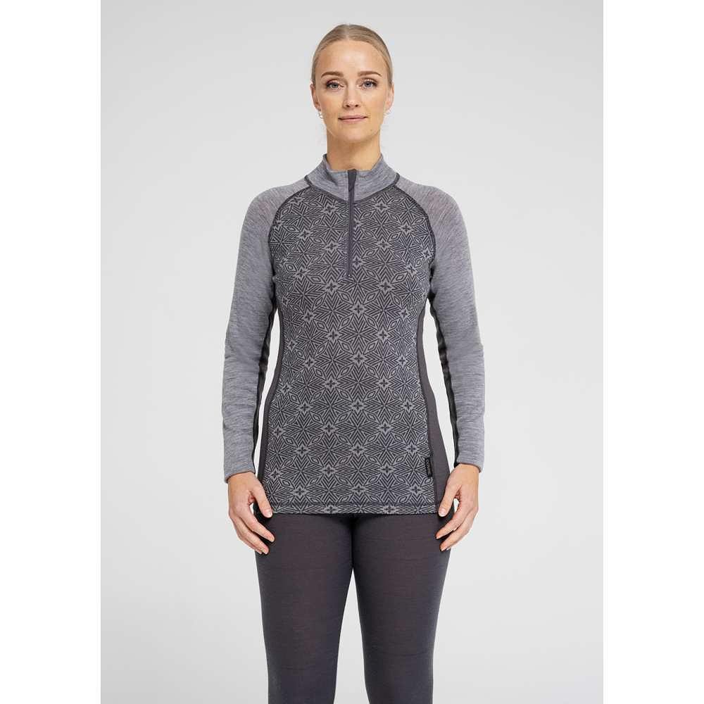 100% Merinoull, Långärmad Undertröja Med Dragkedja, Grå, från Dovre, i färgen grey.