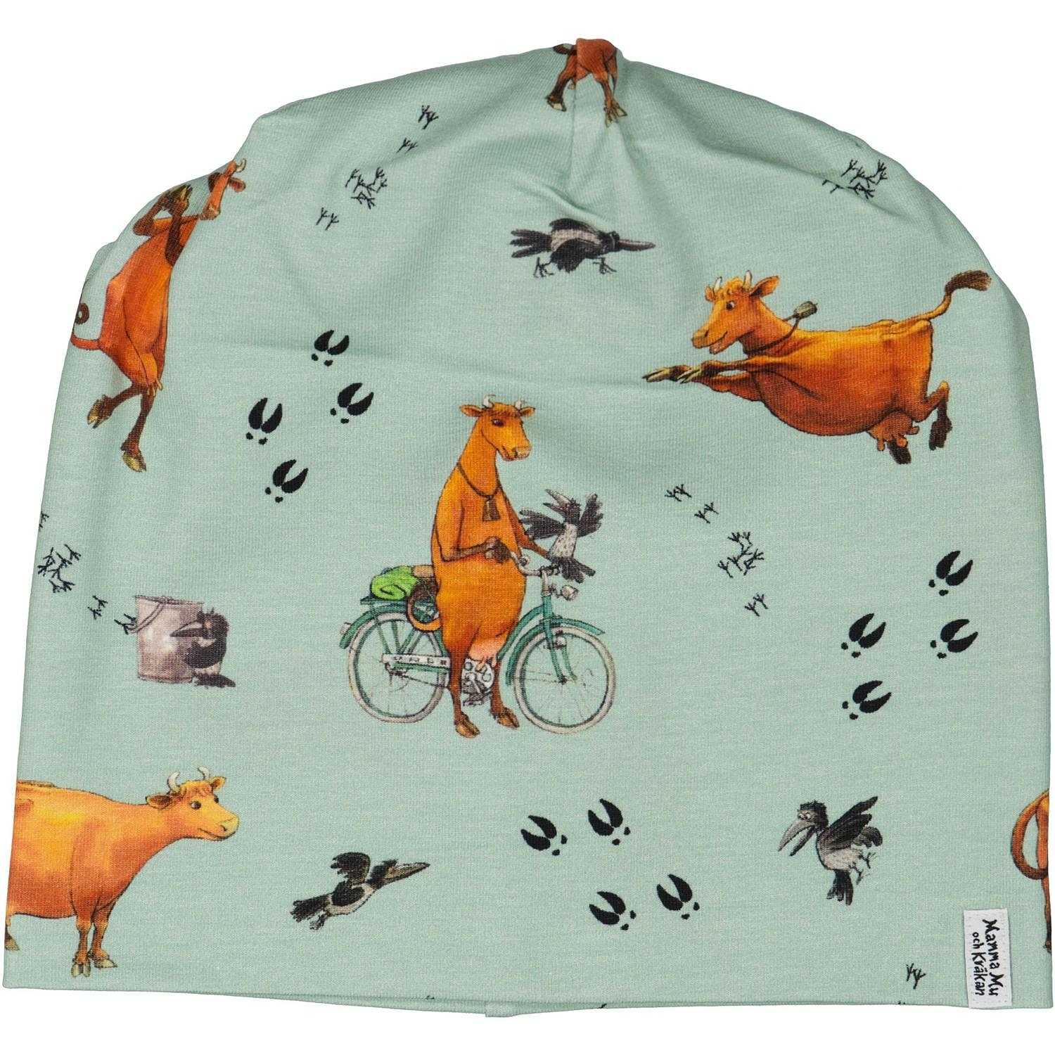 Mössa Mamma Mu Och Kråkan, från Geggamoja, i färgen frosty green.