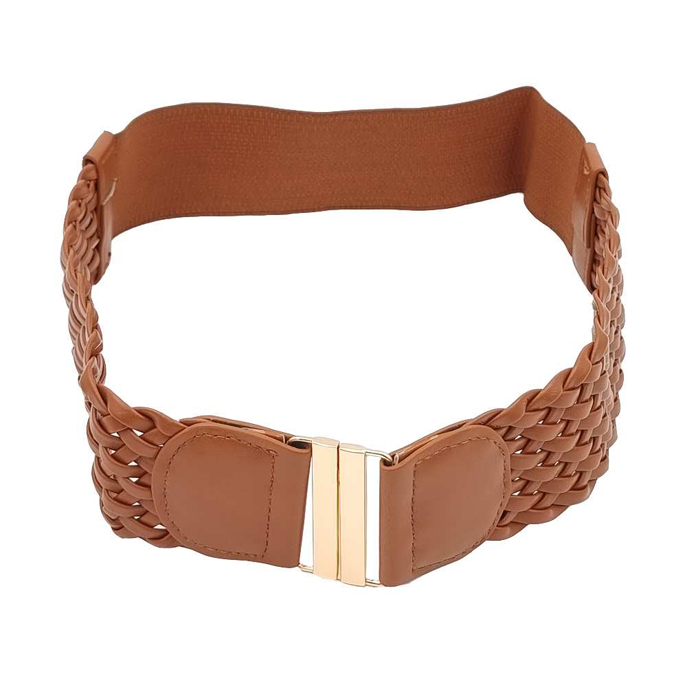 Bälte 5 Cm Flätat Elastiskt Bälte I Imitationsläder, från Complement, i färgen brown.