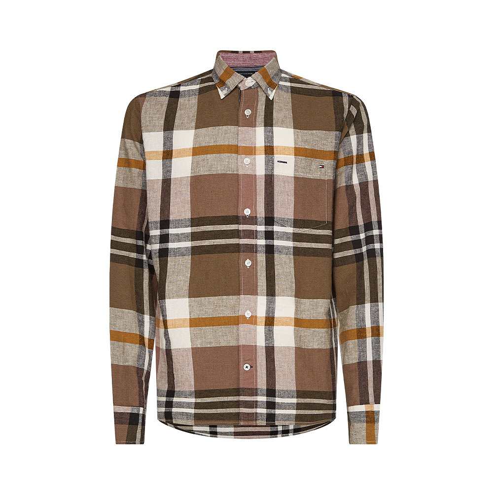 Large Linen Cotton Rf Shirt, från Tommy Hilfiger, i färgen City Taupe / Multi.