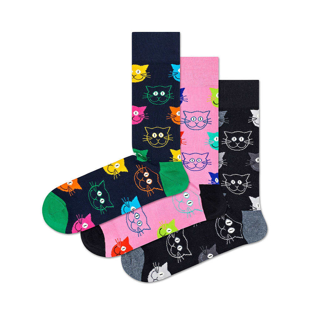 3-Pack Mixed Cat Socks Gift Set, från Happy Socks, i färgen Dark Blue/Navy.