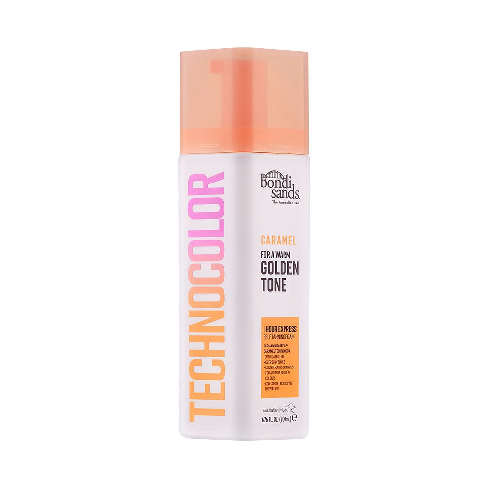 Technocolor 1 Hour Express Self Tanning Foam, från Bondi Sands, i färgen Warm Hydrated Glow (caramel).