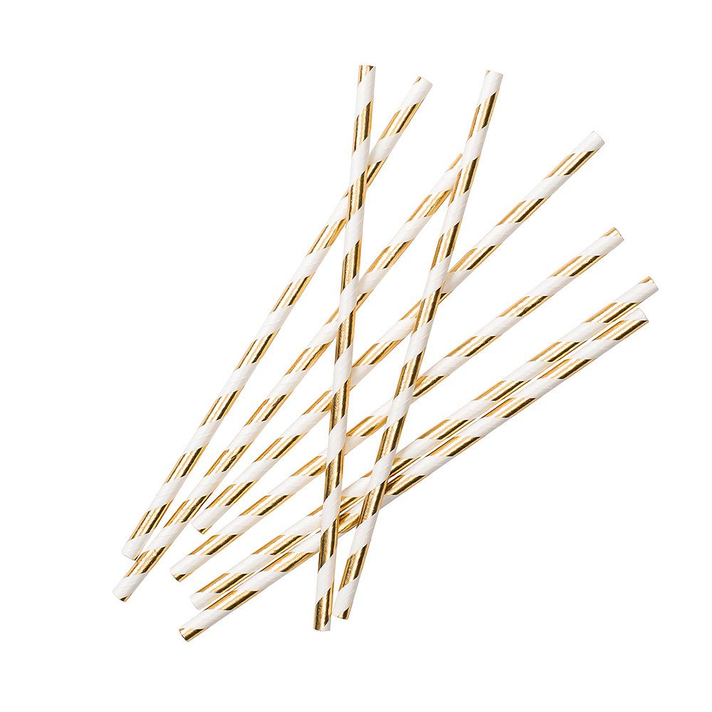 Pappersugrör 24st, vit/guldfolie, från Design House 95, i färgen Gold.
