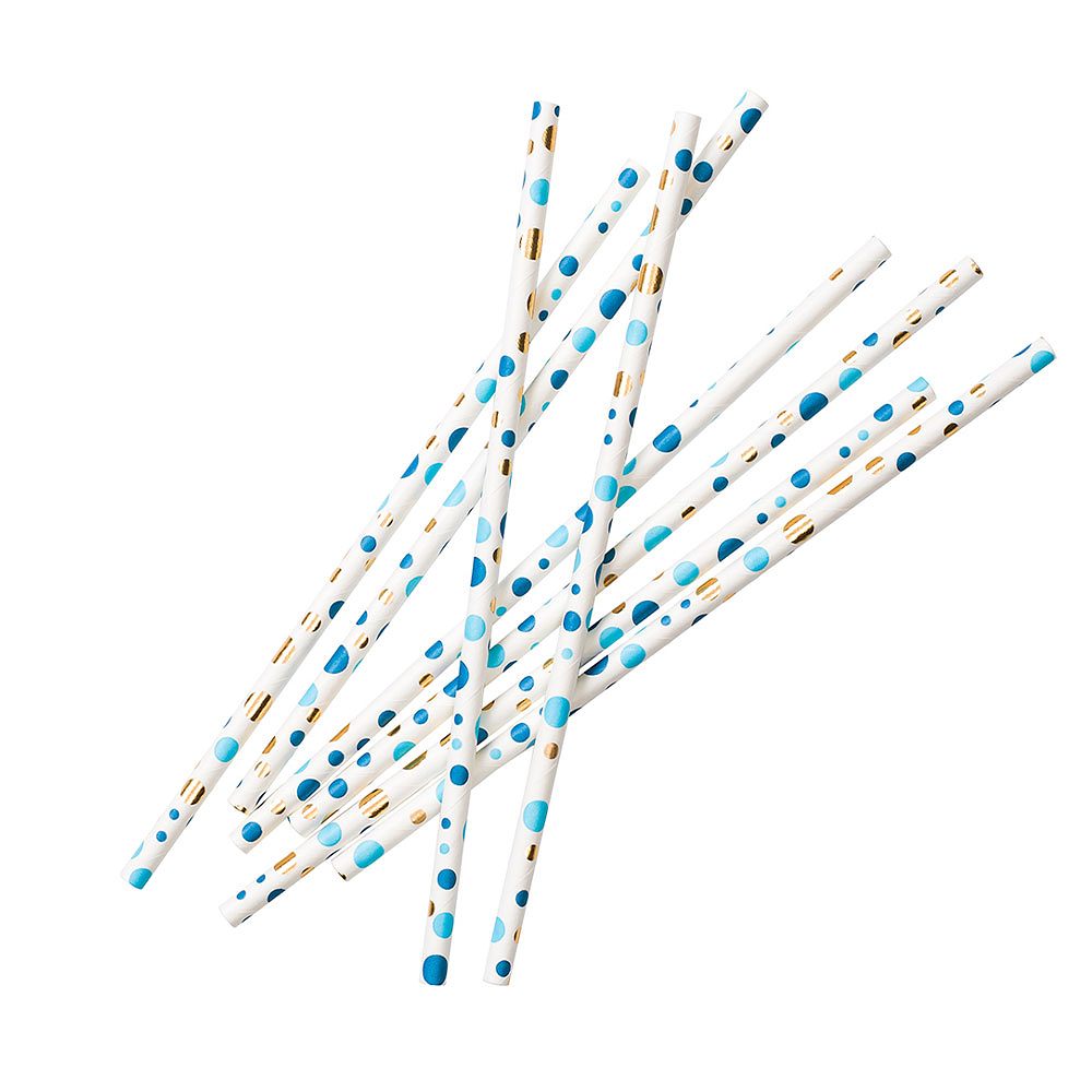 Pappersugrör 24st Blå prickar med guldfolie, från Design House 95, i färgen Multicolor.