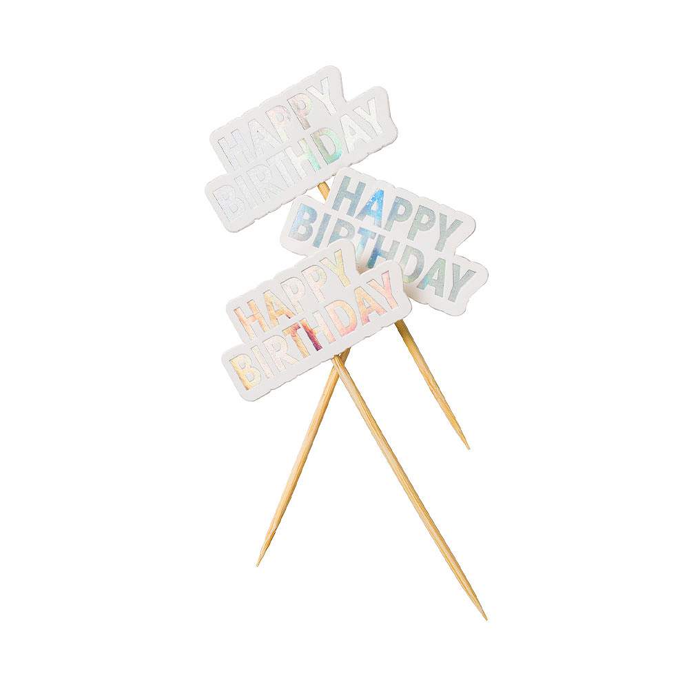 Cake toppers "HAPPY BIRTHDAY", 10st, irridesent, från Design House 95, i färgen Multicolor.
