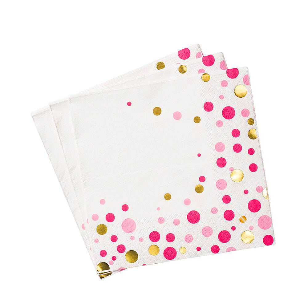 Servett 16st Rosa prickar med guldf., från Design House 95, i färgen Pink.