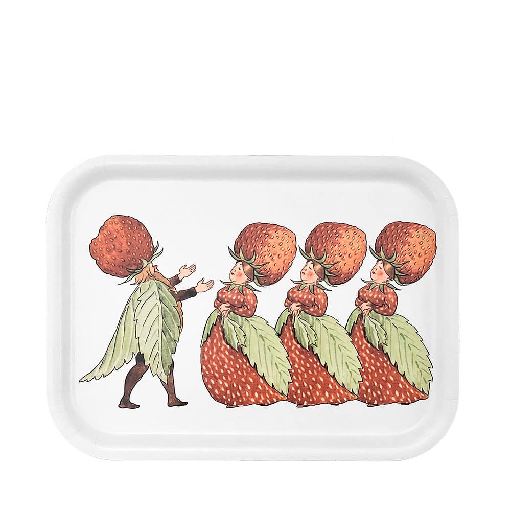 Bricka - Familjen Jordgubb, Elsa Beskow, från Design House Stockholm, i färgen Red.